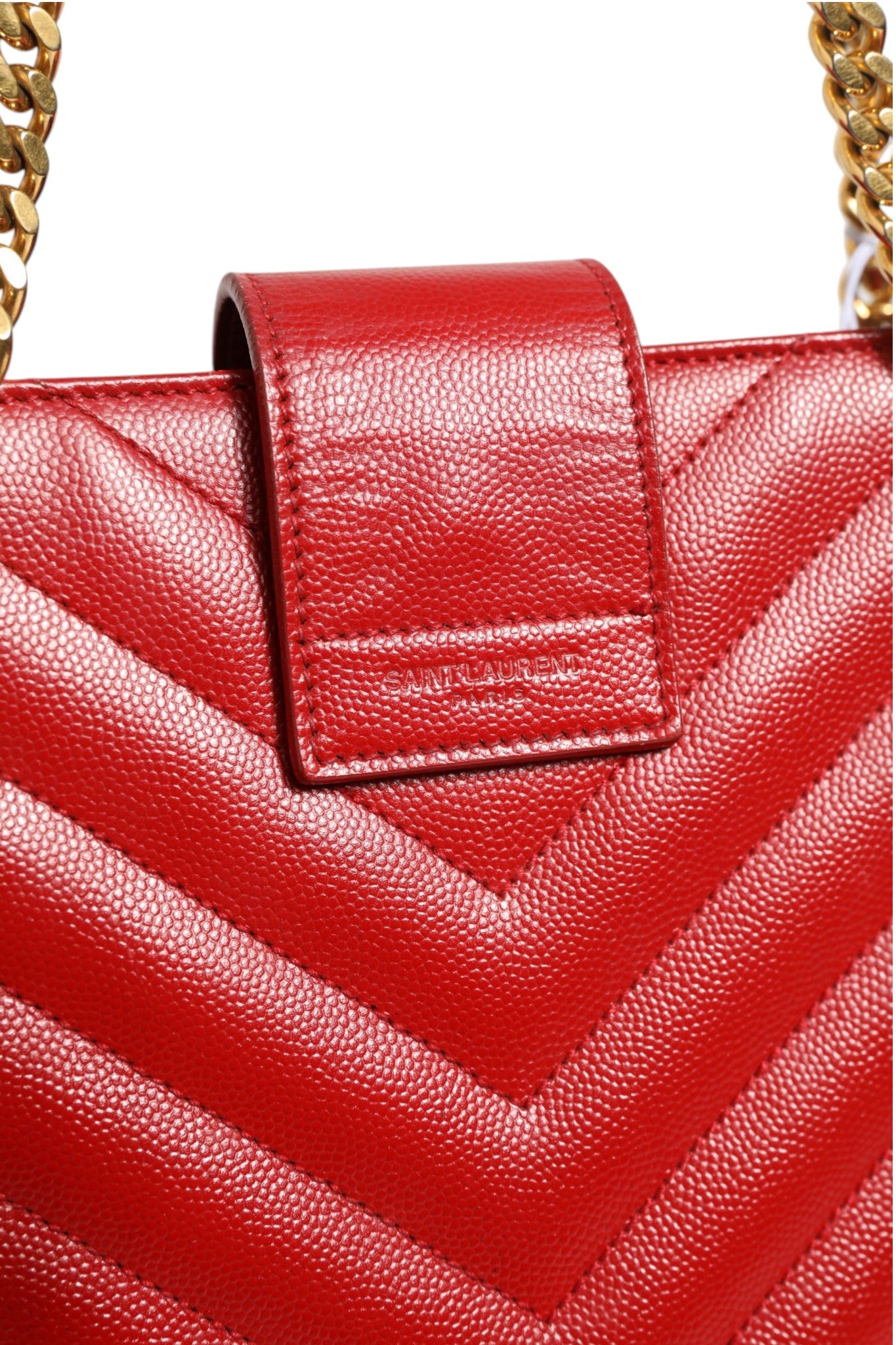 Saint Laurent Red Chevron Quilted Grained Leather Monogram Tote Bag | Regal Royce