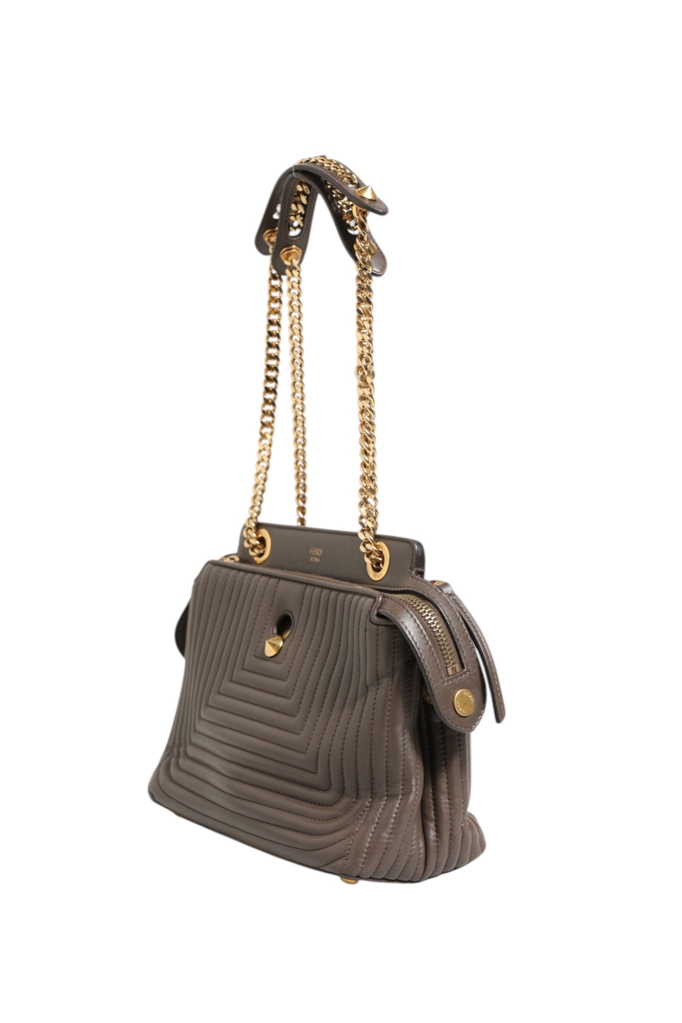 Fendi Brown Quilted Lambskin Leather Dotcom Click Small Shoulder Bag | Regal Royce