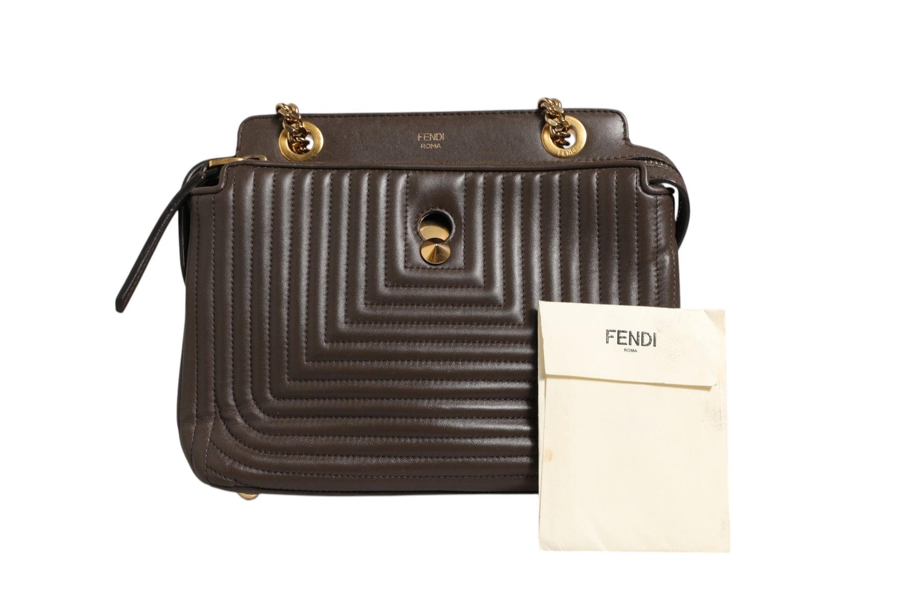 Fendi Brown Quilted Lambskin Leather Dotcom Click Small Shoulder Bag | Regal Royce