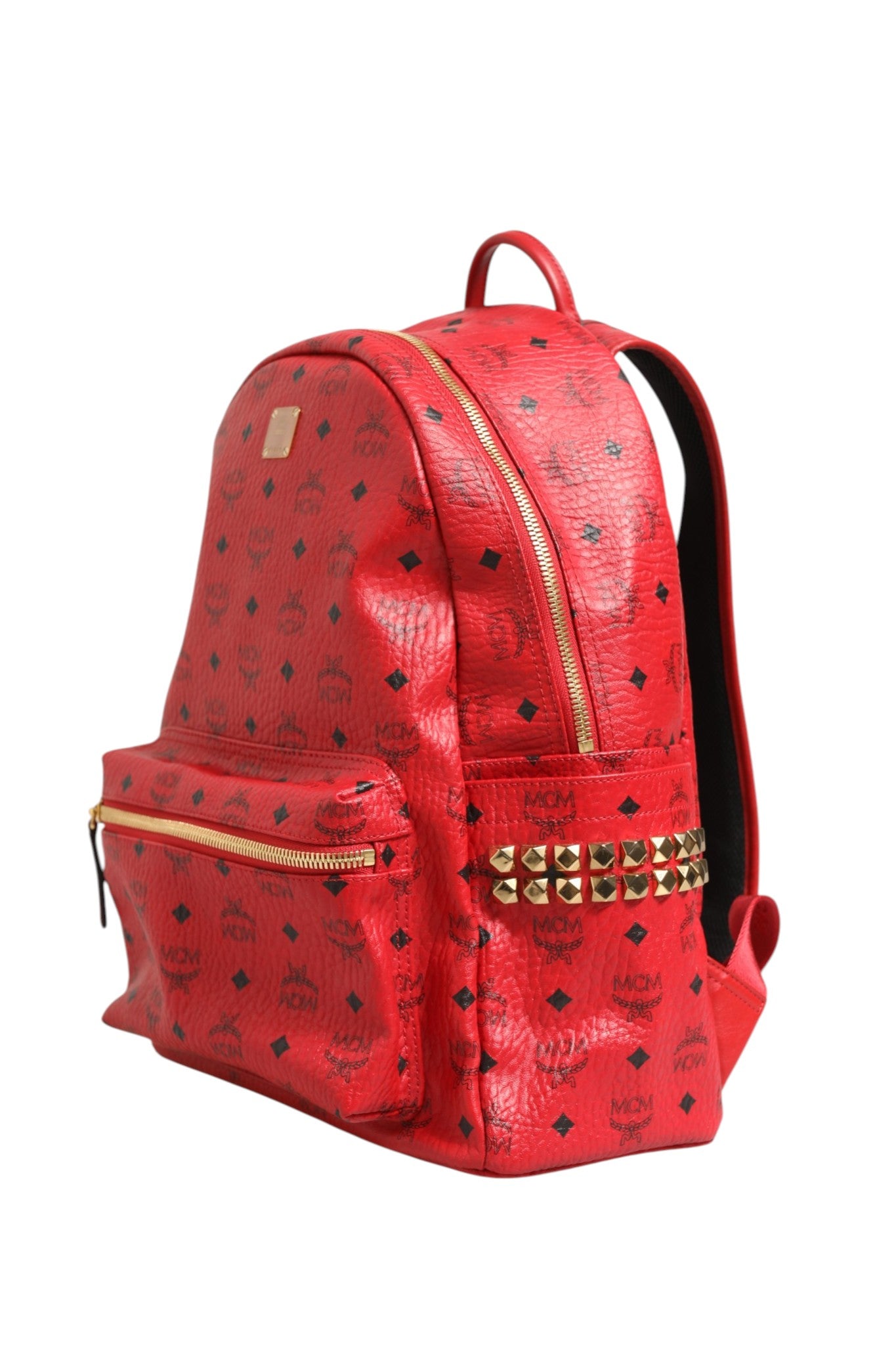 MCM Medium Stark Studded Visetos Backpack - Red | Regal Royce