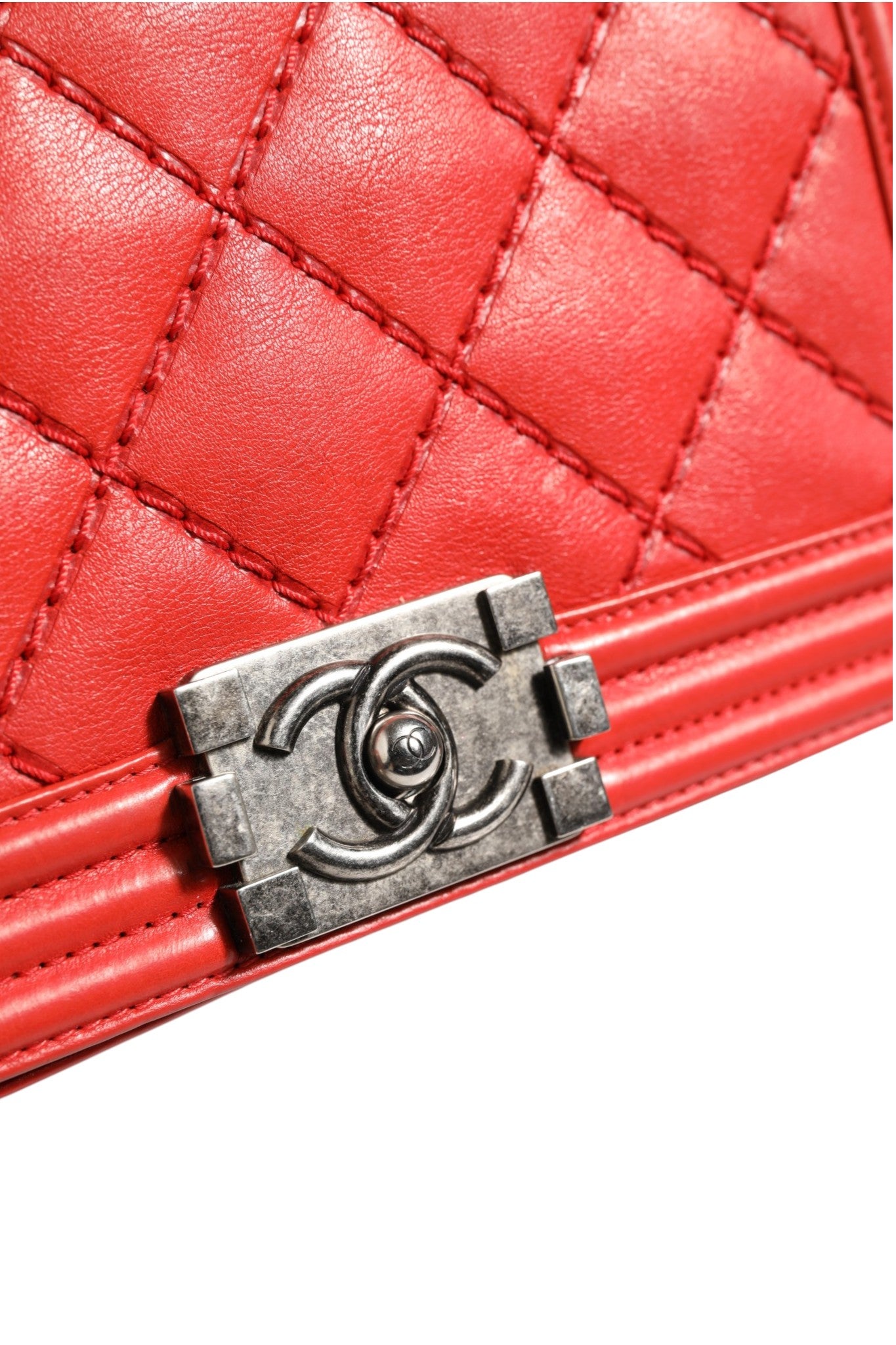 Chanel Red Diamond Stitch Calfskin Leather New Medium Boy Bag | Regal Royce