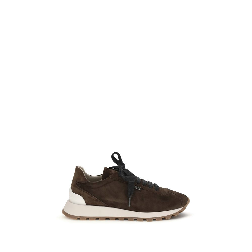 Brunello Cucinelli Brown Calf Leather Bos Taurus Athletic Sneakers | Regal Royce
