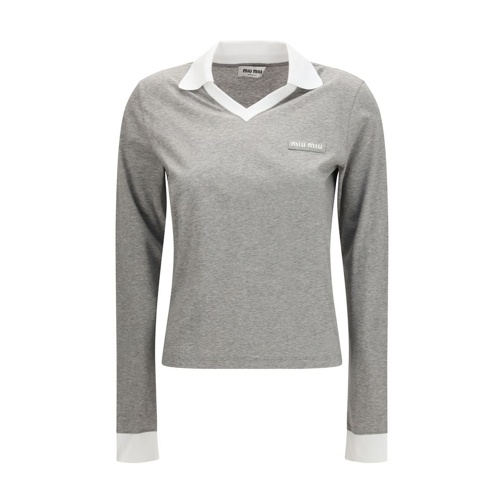 Miu Miu Gray Cotton Long Sleeve T-Shirt | Regal Royce