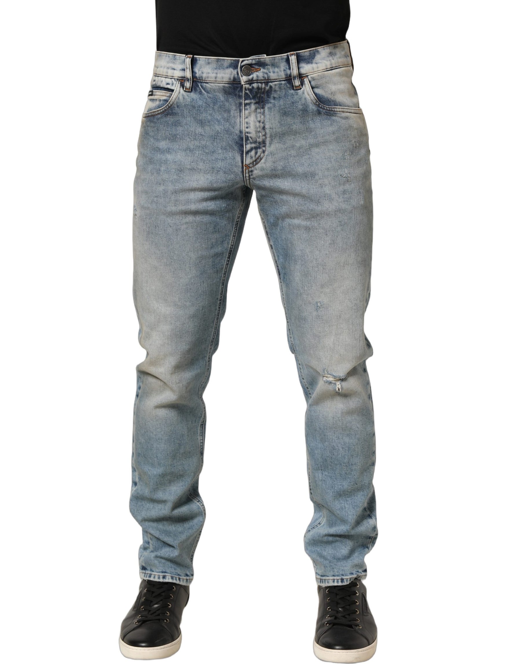 Dolce & Gabbana Blue Washed Mid Waist Straight Men Denim Jeans | Regal Royce