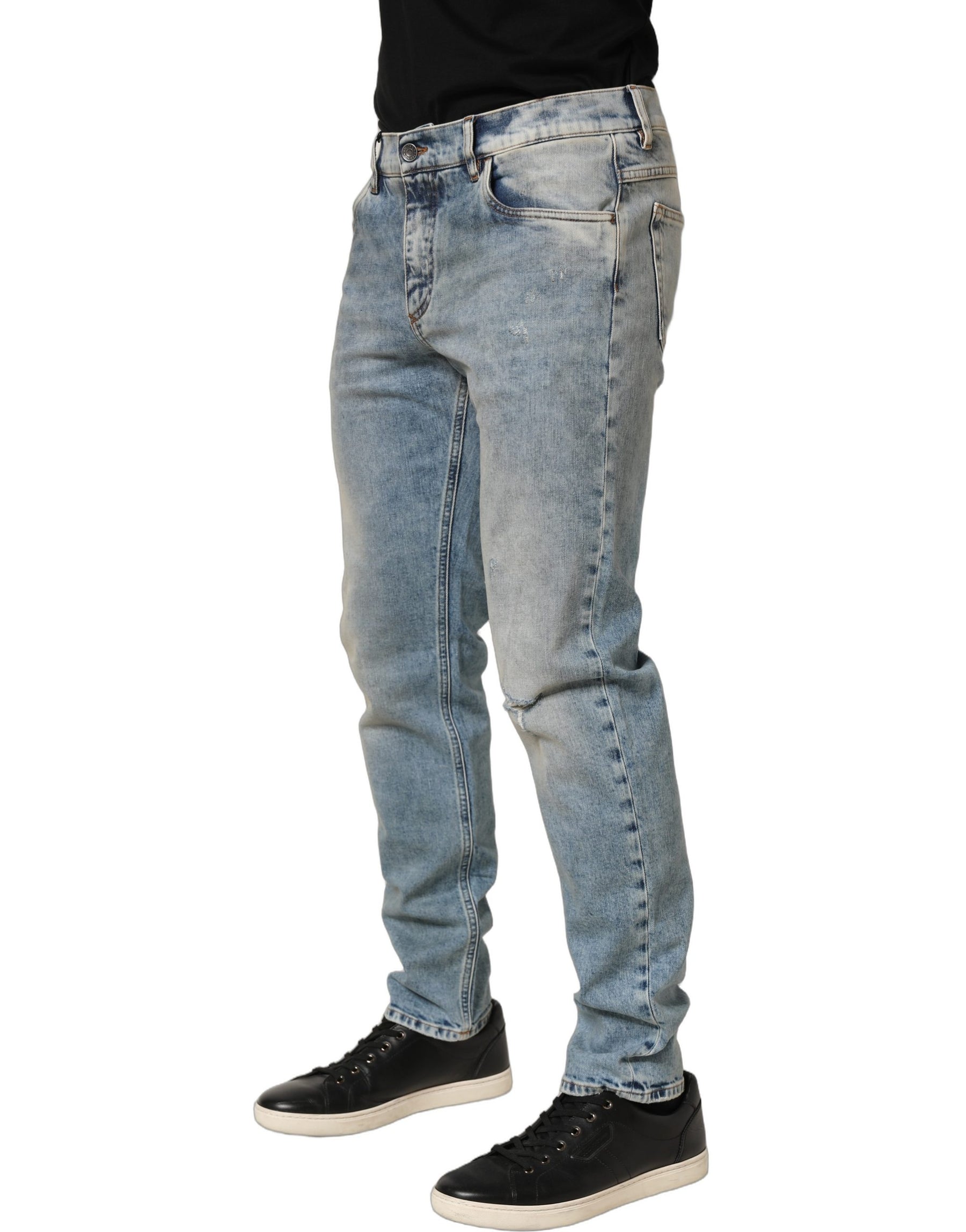 Dolce & Gabbana Blue Washed Mid Waist Straight Men Denim Jeans | Regal Royce