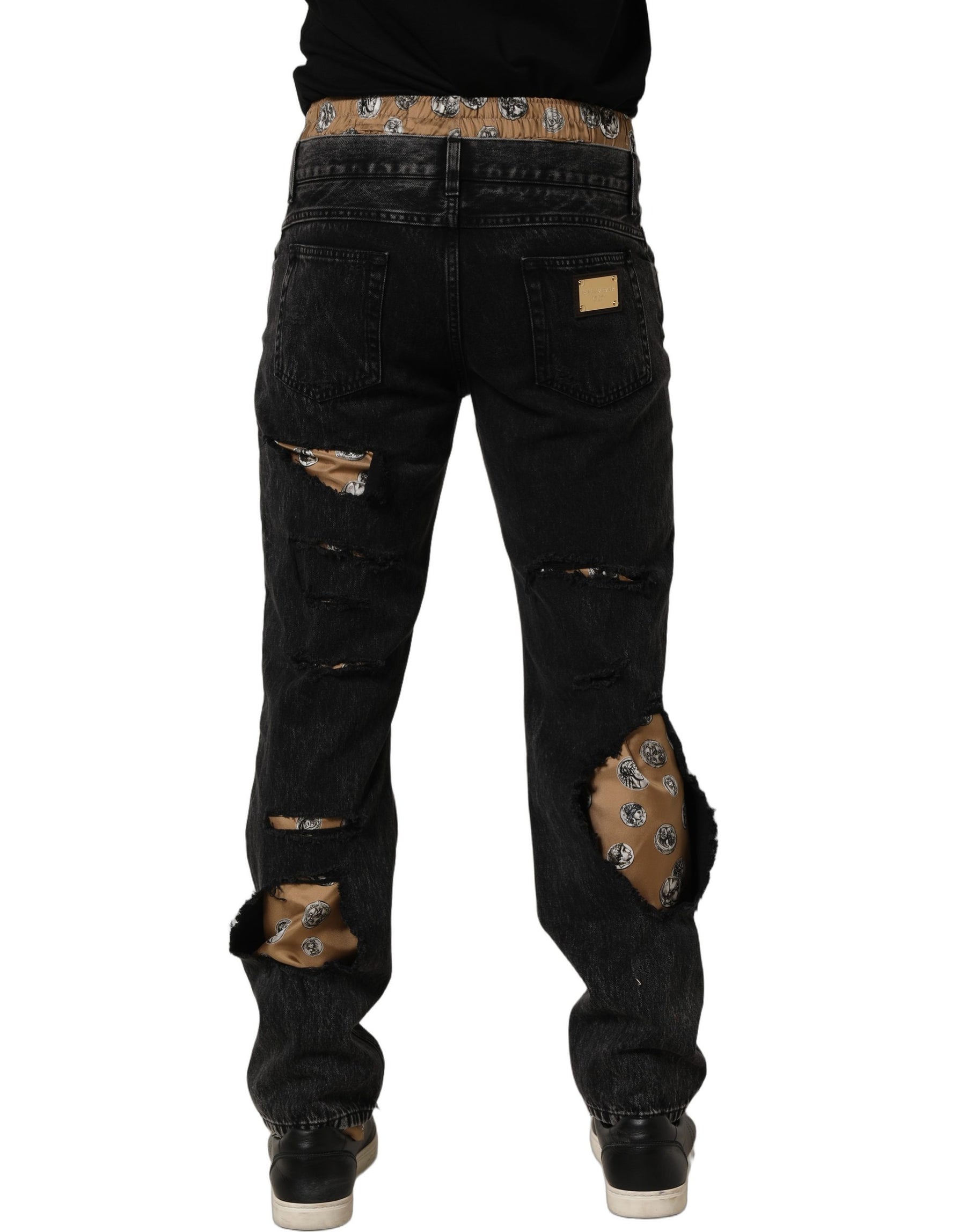 Dolce & Gabbana Black Distressed Cotton Straight Denim Jeans | Regal Royce
