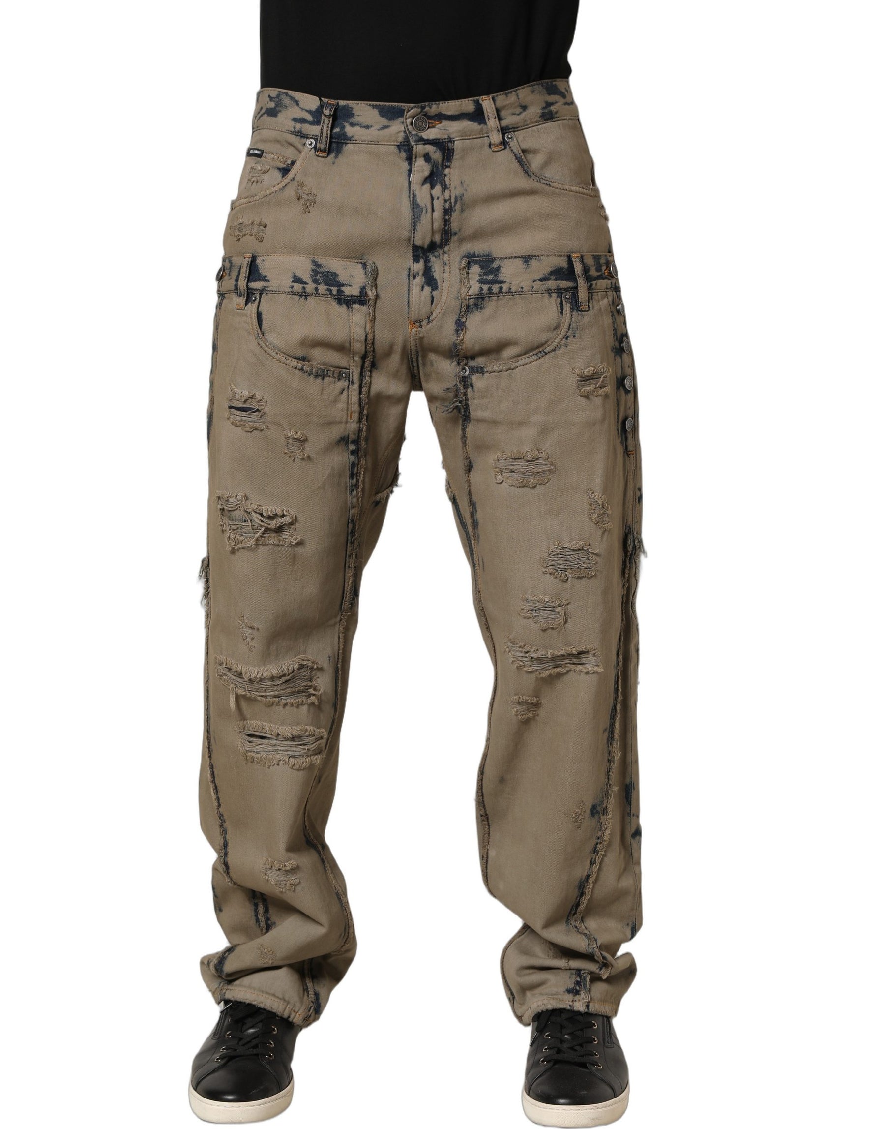 Dolce & Gabbana Beige Bleached Deconstructed Men Denim Jeans | Regal Royce