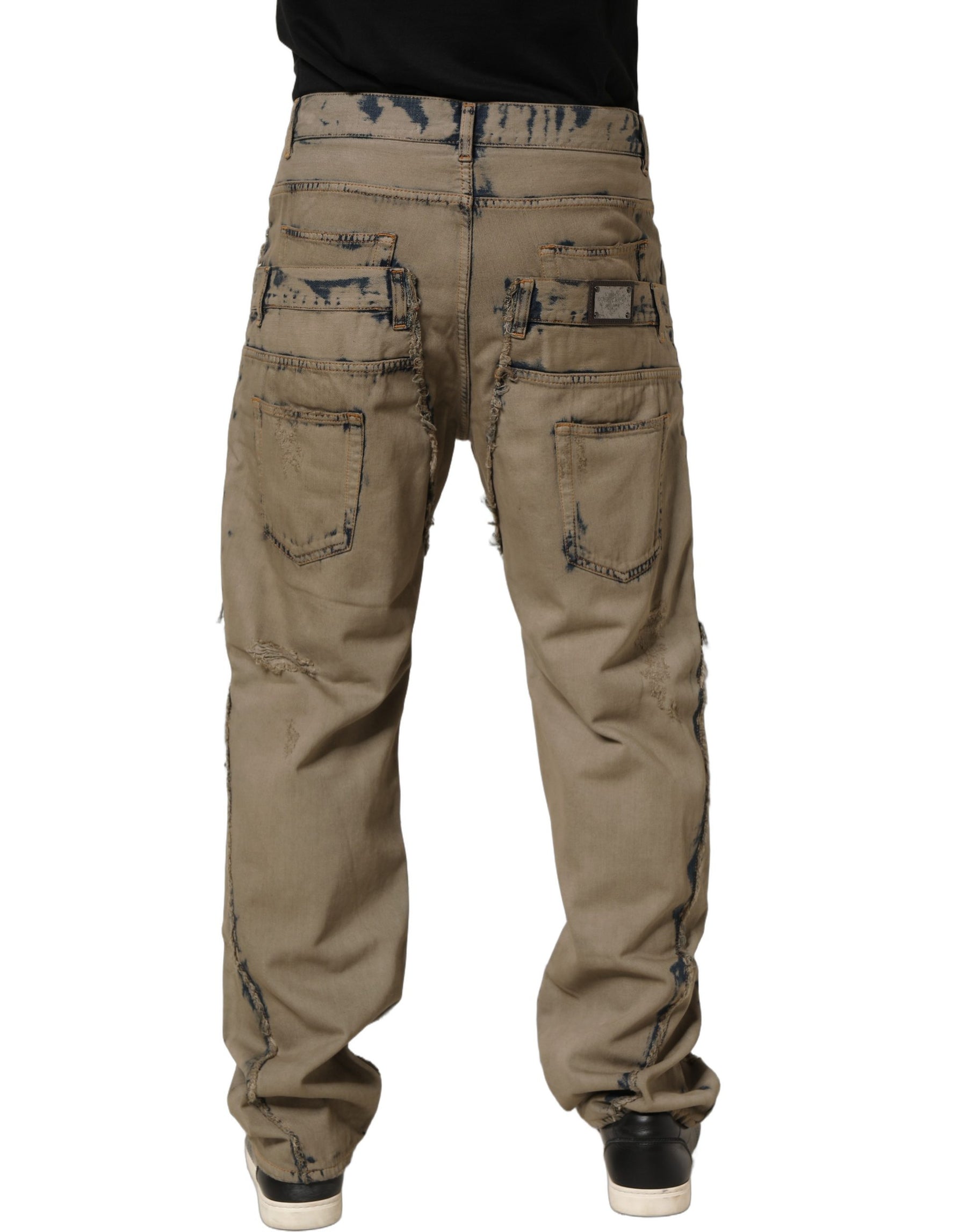 Dolce & Gabbana Beige Bleached Deconstructed Men Denim Jeans | Regal Royce