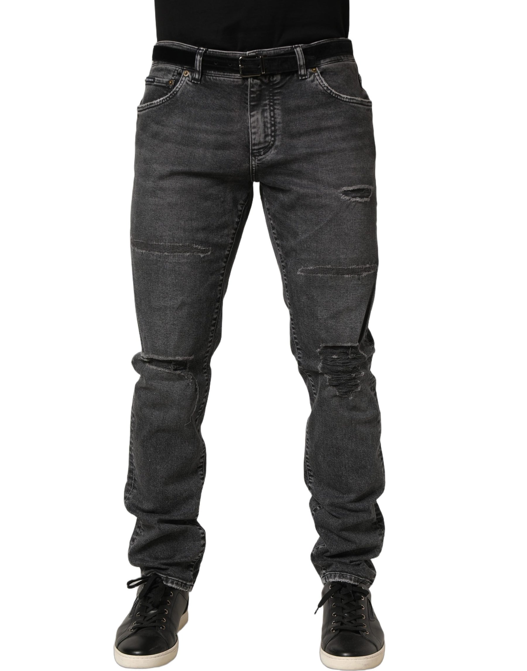 Dolce & Gabbana Dark Grey Distressed Mid Waist Denim Jeans | Regal Royce