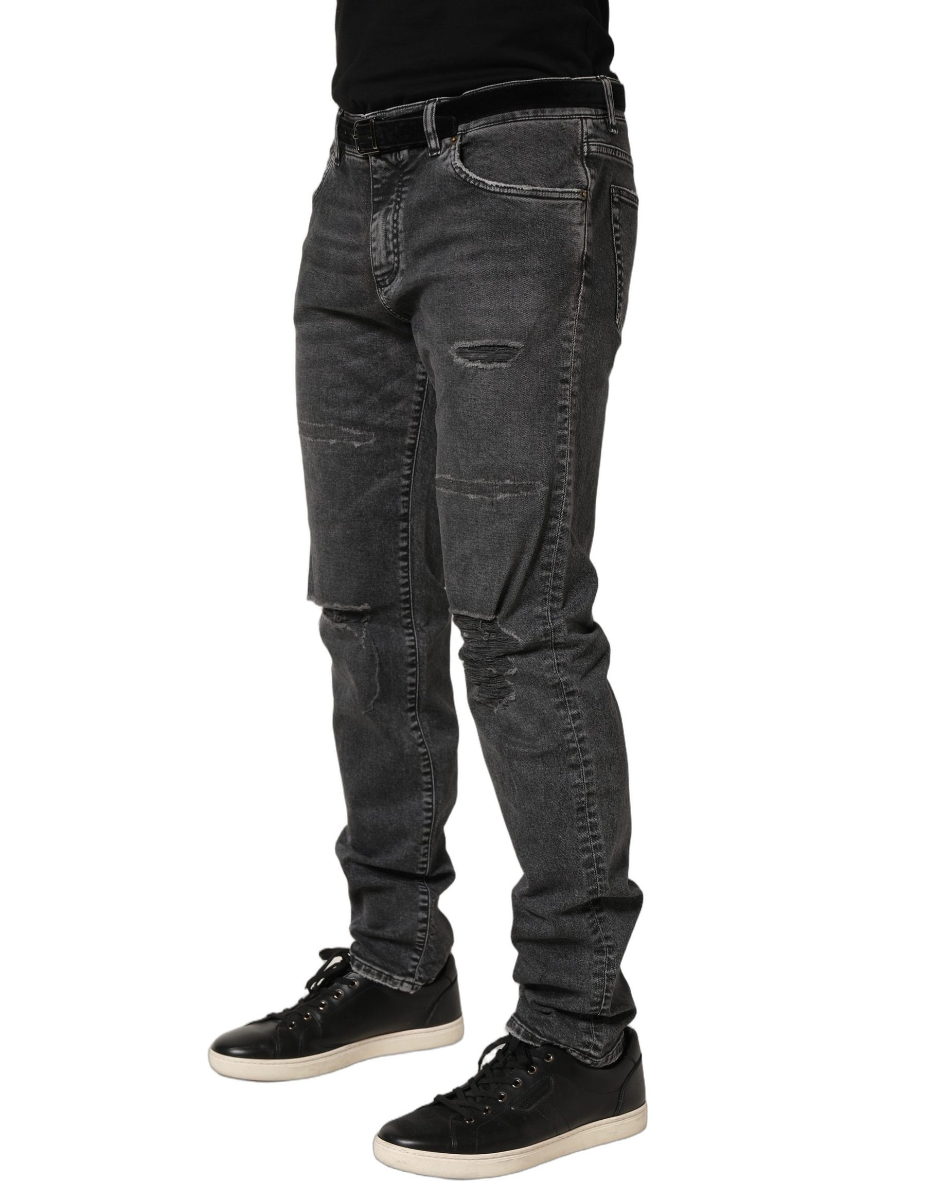 Dolce & Gabbana Dark Grey Distressed Mid Waist Denim Jeans | Regal Royce