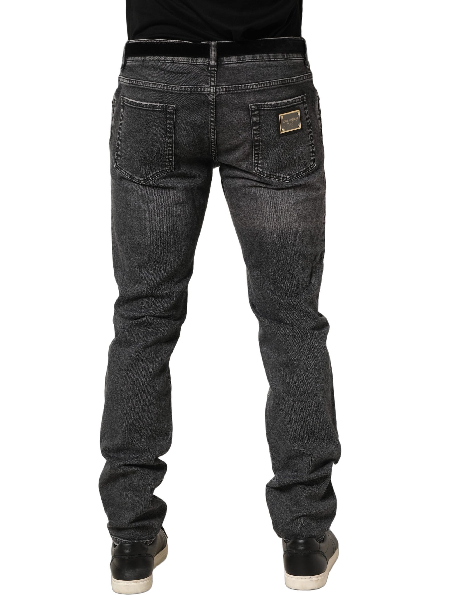 Dolce & Gabbana Dark Grey Distressed Mid Waist Denim Jeans | Regal Royce