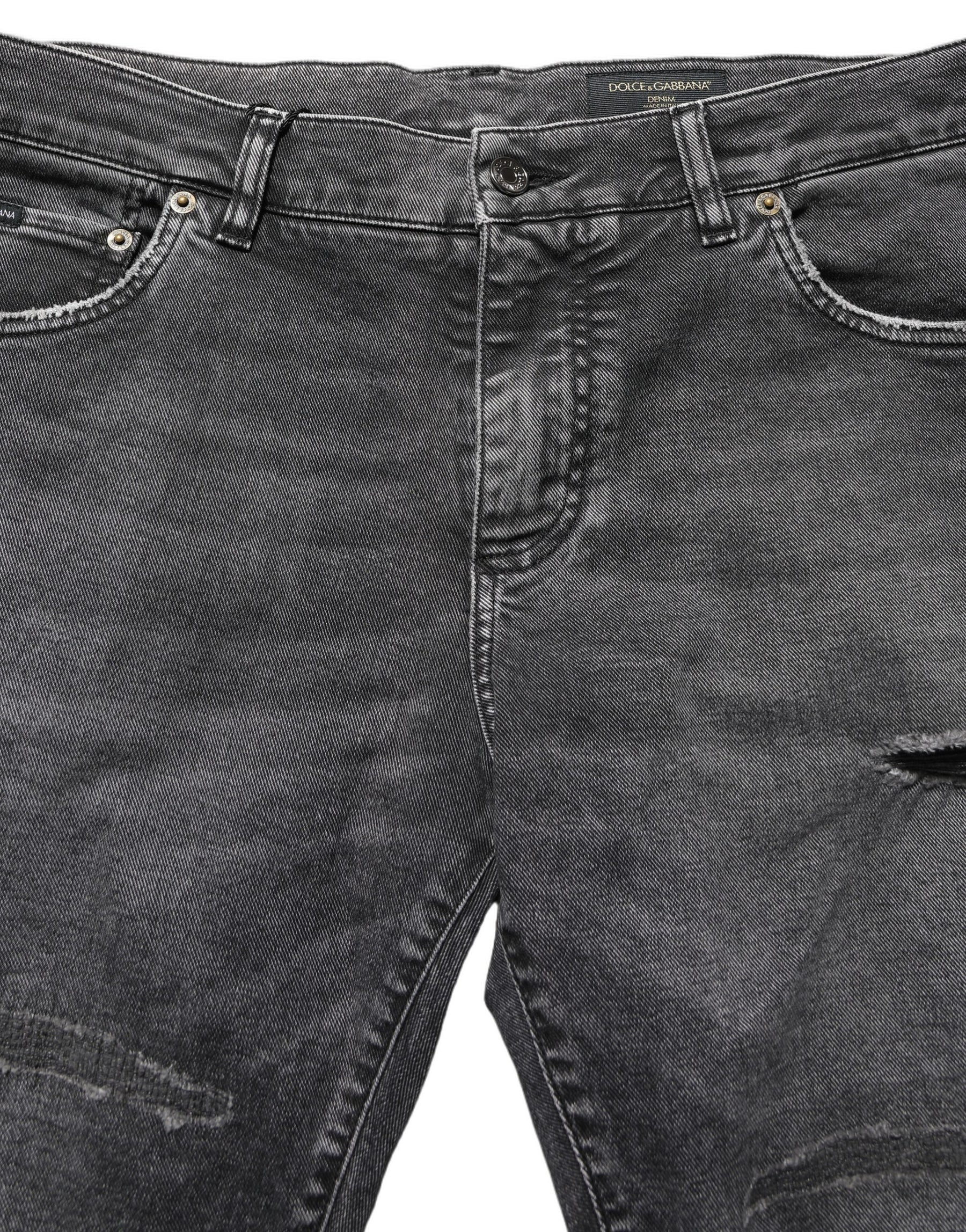 Dolce & Gabbana Dark Grey Distressed Mid Waist Denim Jeans | Regal Royce