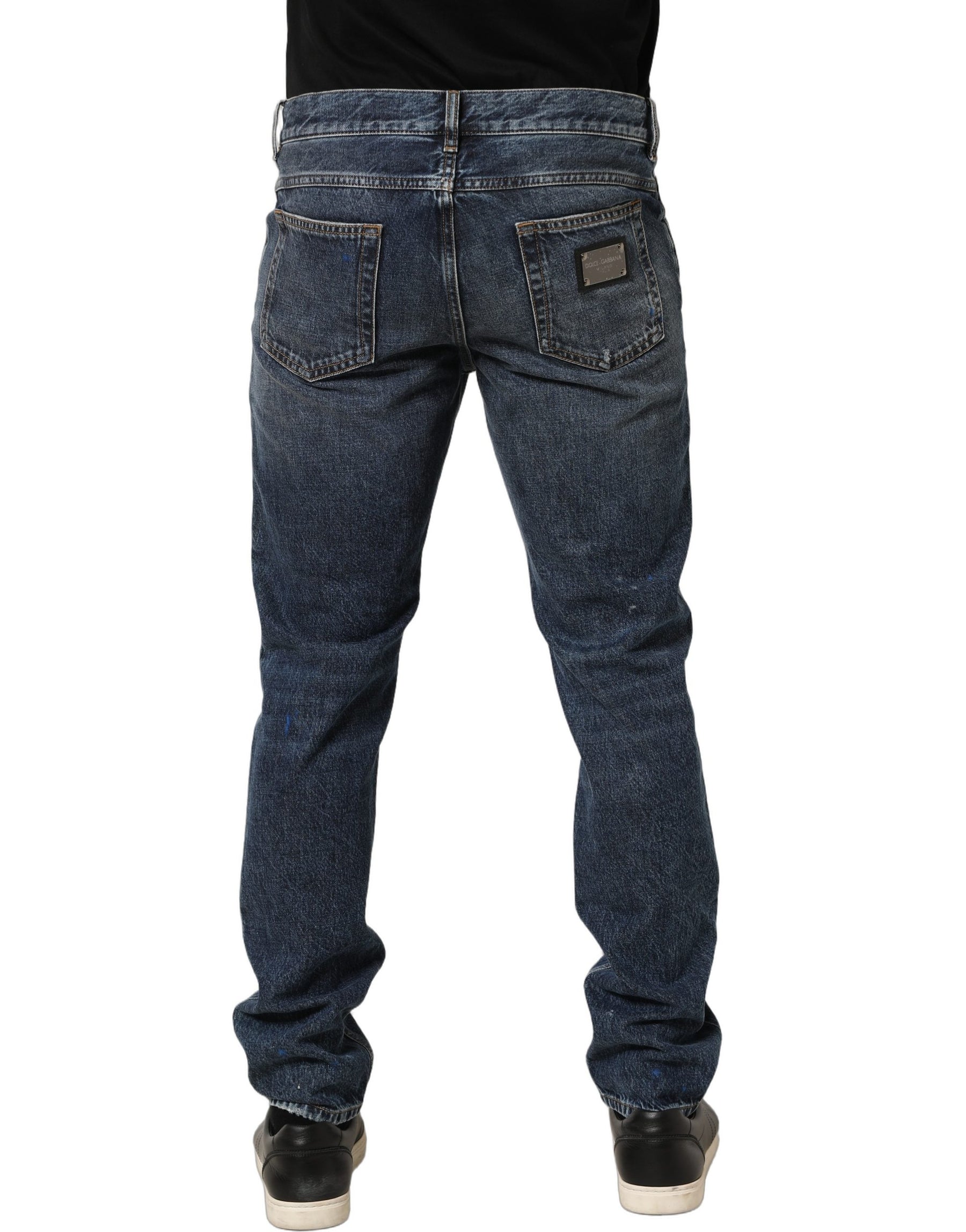 Dolce & Gabbana Dark Blue Washed Mid Waist Straight Men Denim Jeans | Regal Royce
