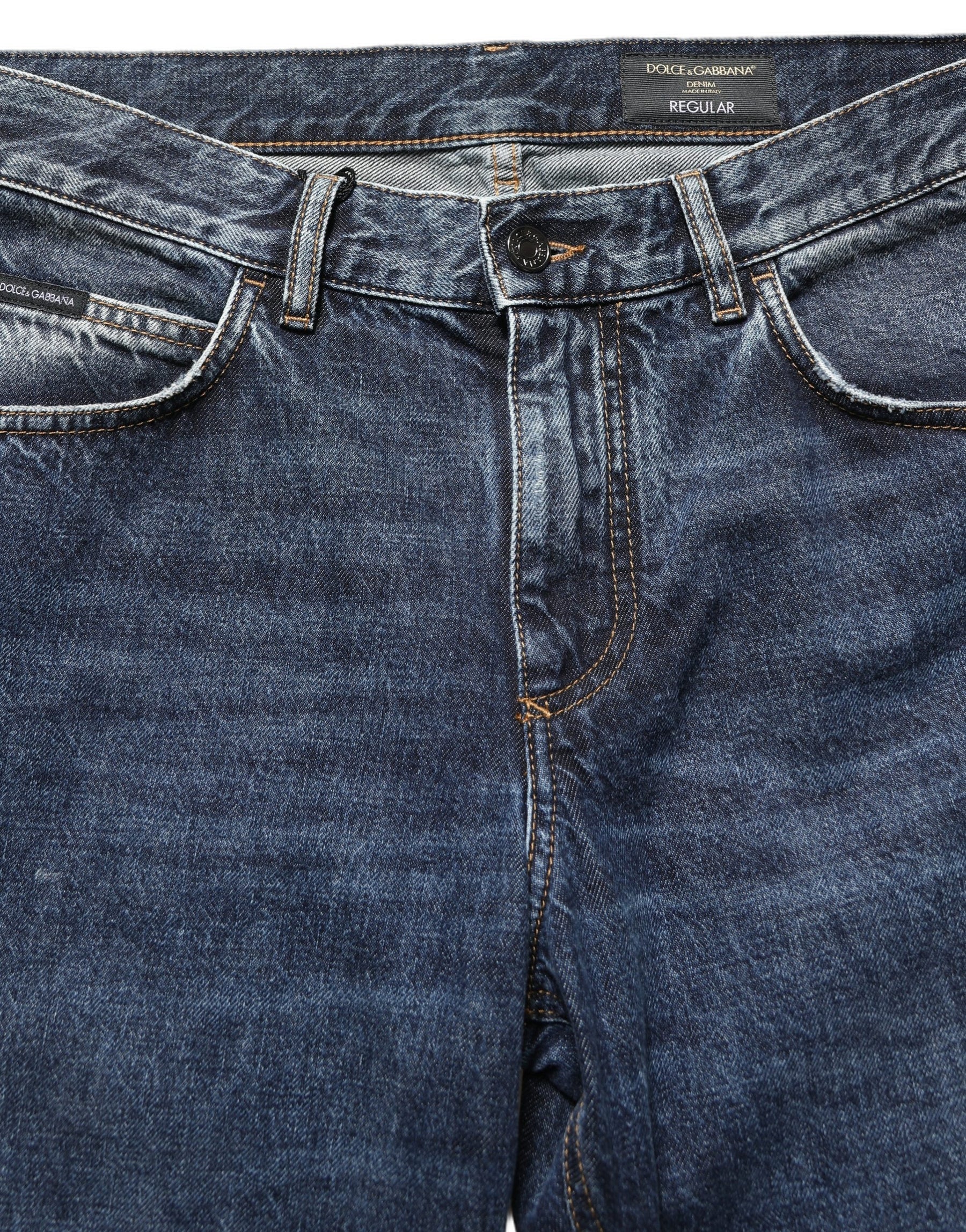 Dolce & Gabbana Dark Blue Washed Mid Waist Straight Men Denim Jeans | Regal Royce