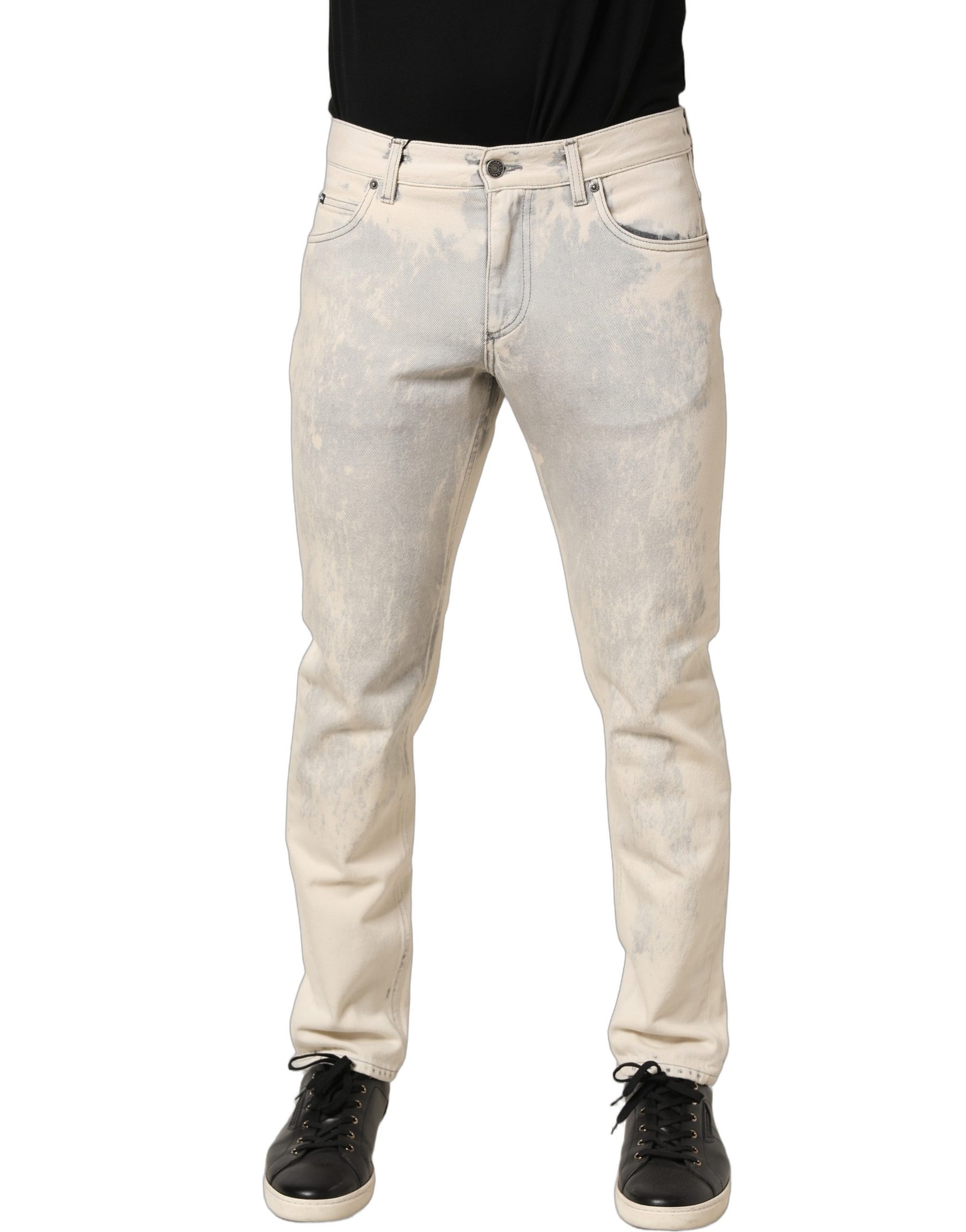 Dolce & Gabbana Beige Tie Dye Cotton Straight Men Denim Jeans | Regal Royce