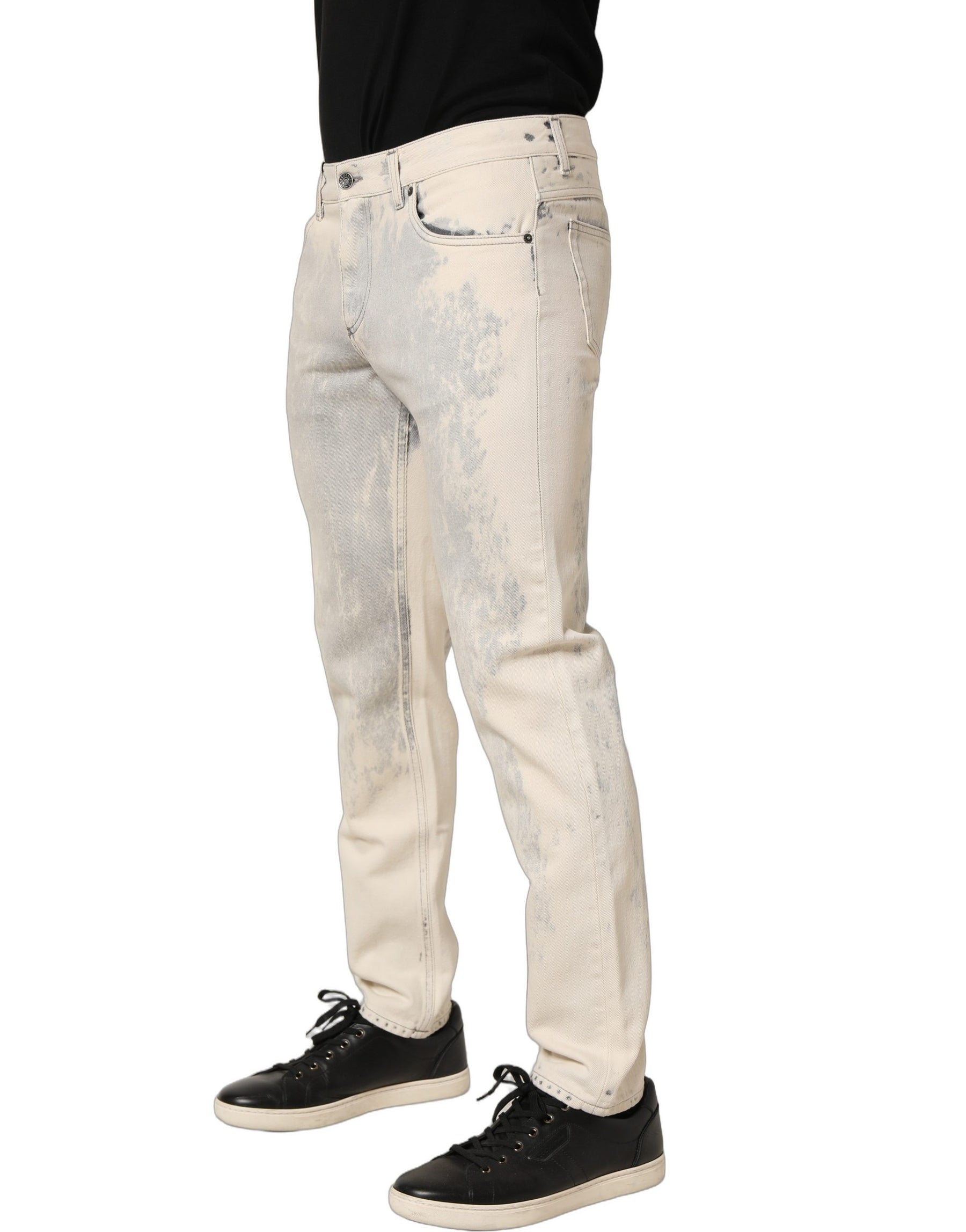 Dolce & Gabbana Beige Tie Dye Cotton Straight Men Denim Jeans | Regal Royce