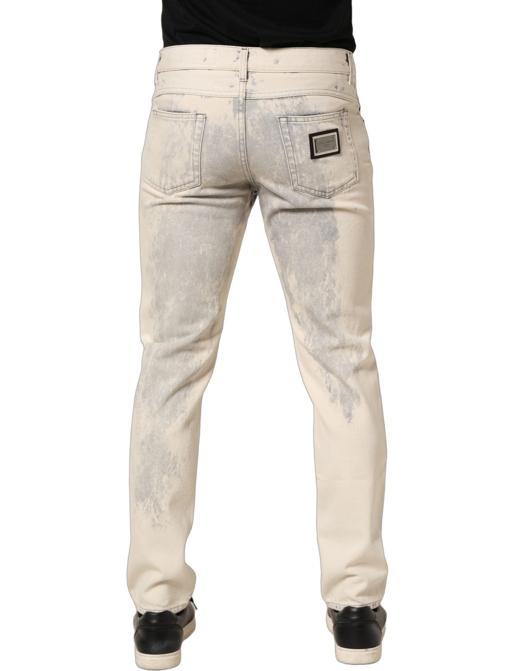 Dolce & Gabbana Beige Tie Dye Cotton Straight Men Denim Jeans | Regal Royce