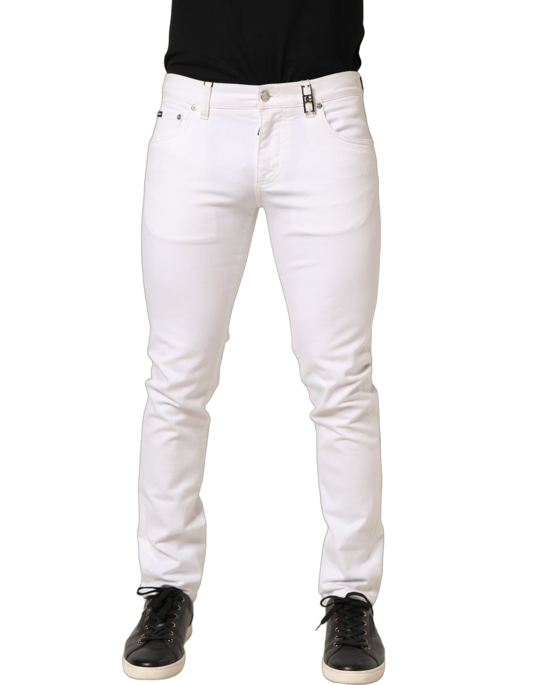 Dolce & Gabbana White Cotton Skinny Mid Waist Denim Jeans | Regal Royce