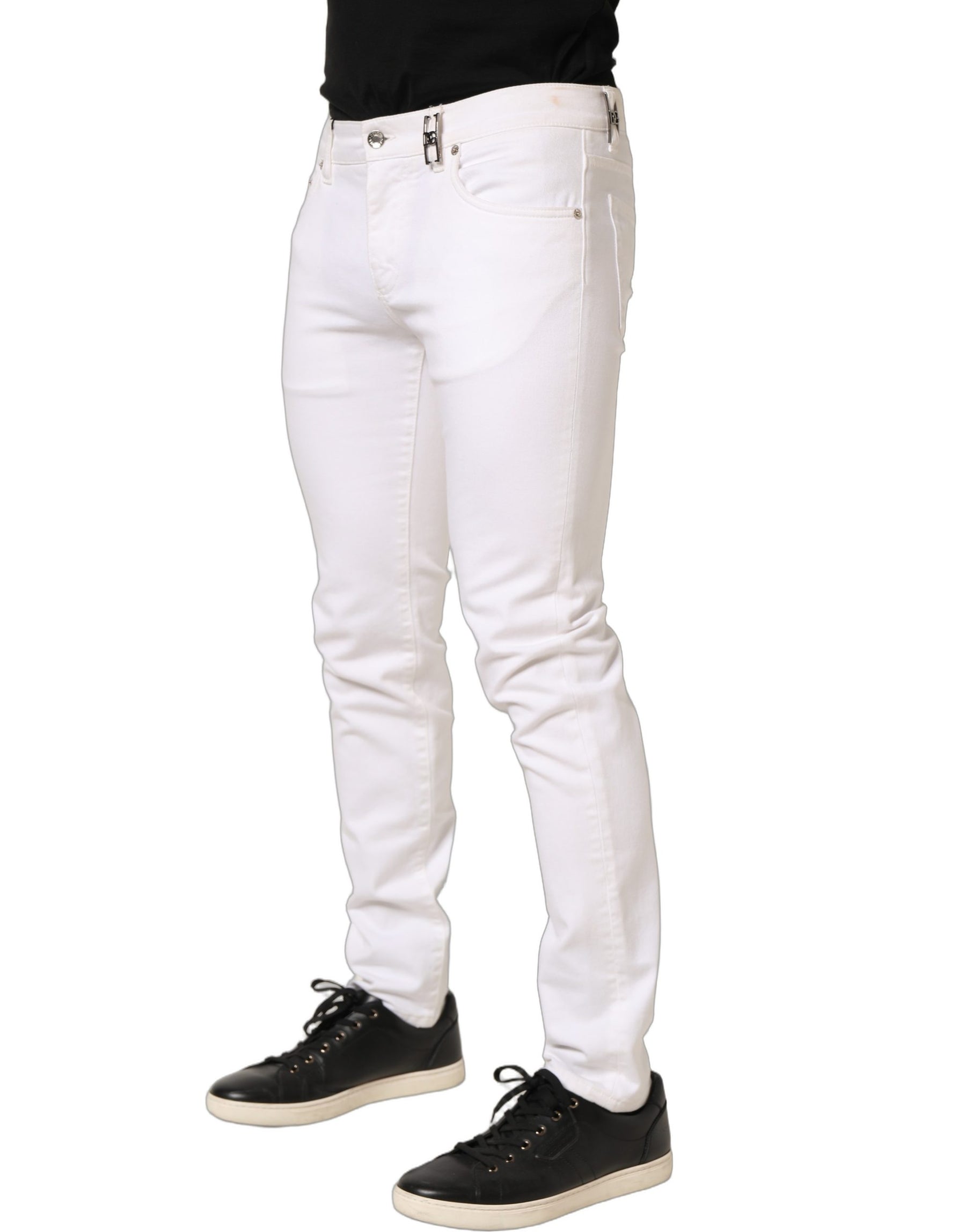 Dolce & Gabbana White Cotton Skinny Mid Waist Denim Jeans | Regal Royce