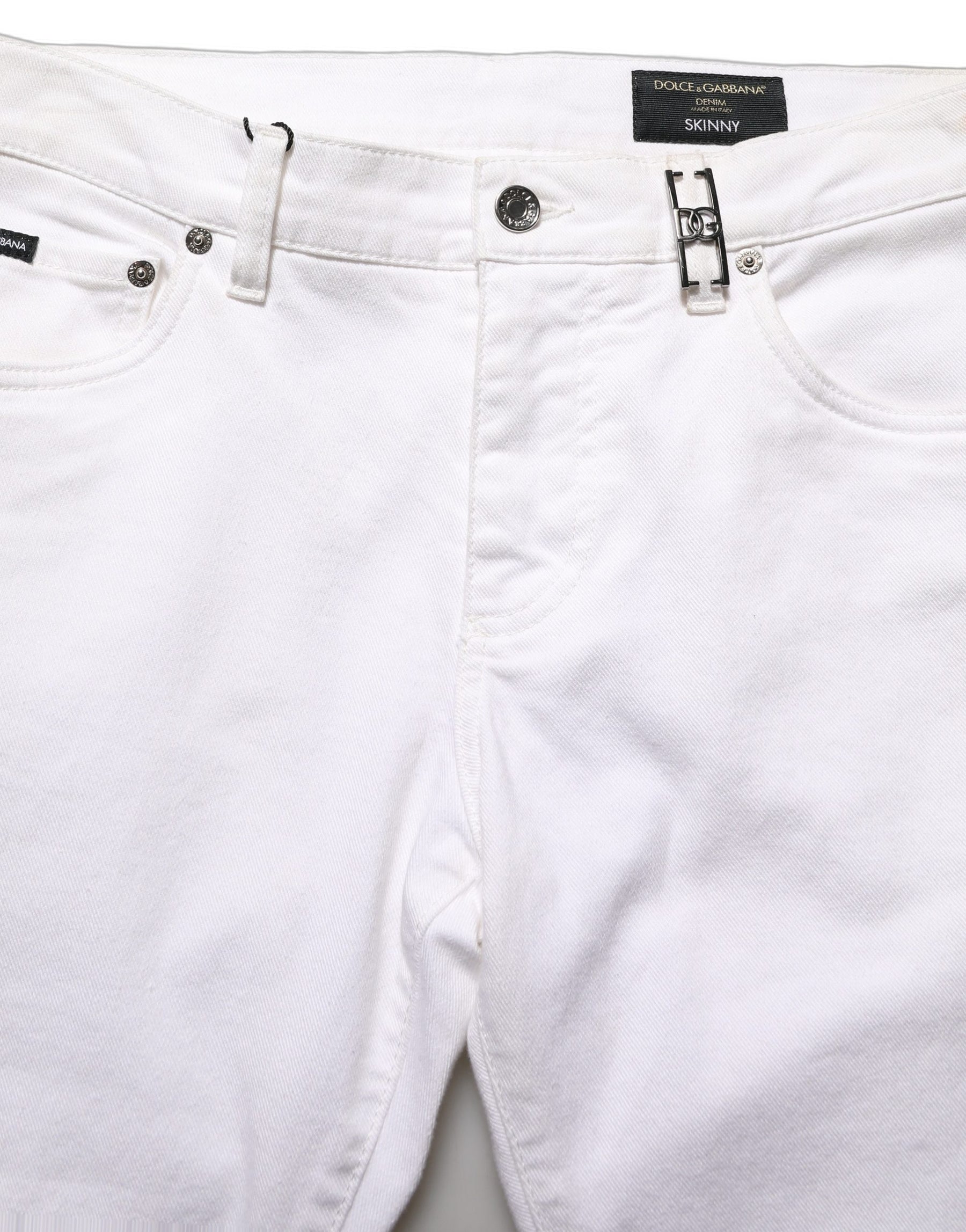 Dolce & Gabbana White Cotton Skinny Mid Waist Denim Jeans | Regal Royce