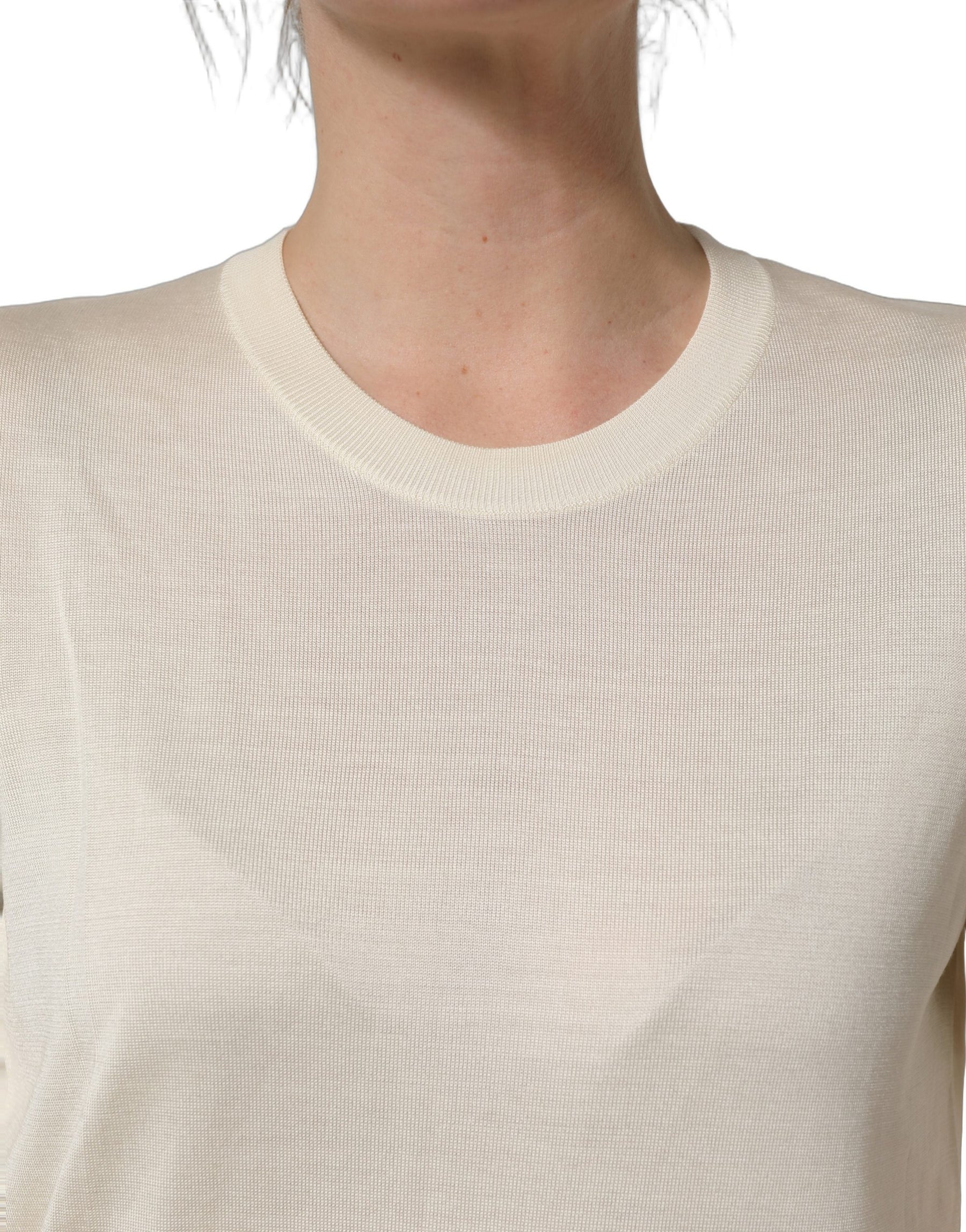 Dolce & Gabbana Off White 3/4 Sleeves Crewneck Pullover Sweater | Regal Royce