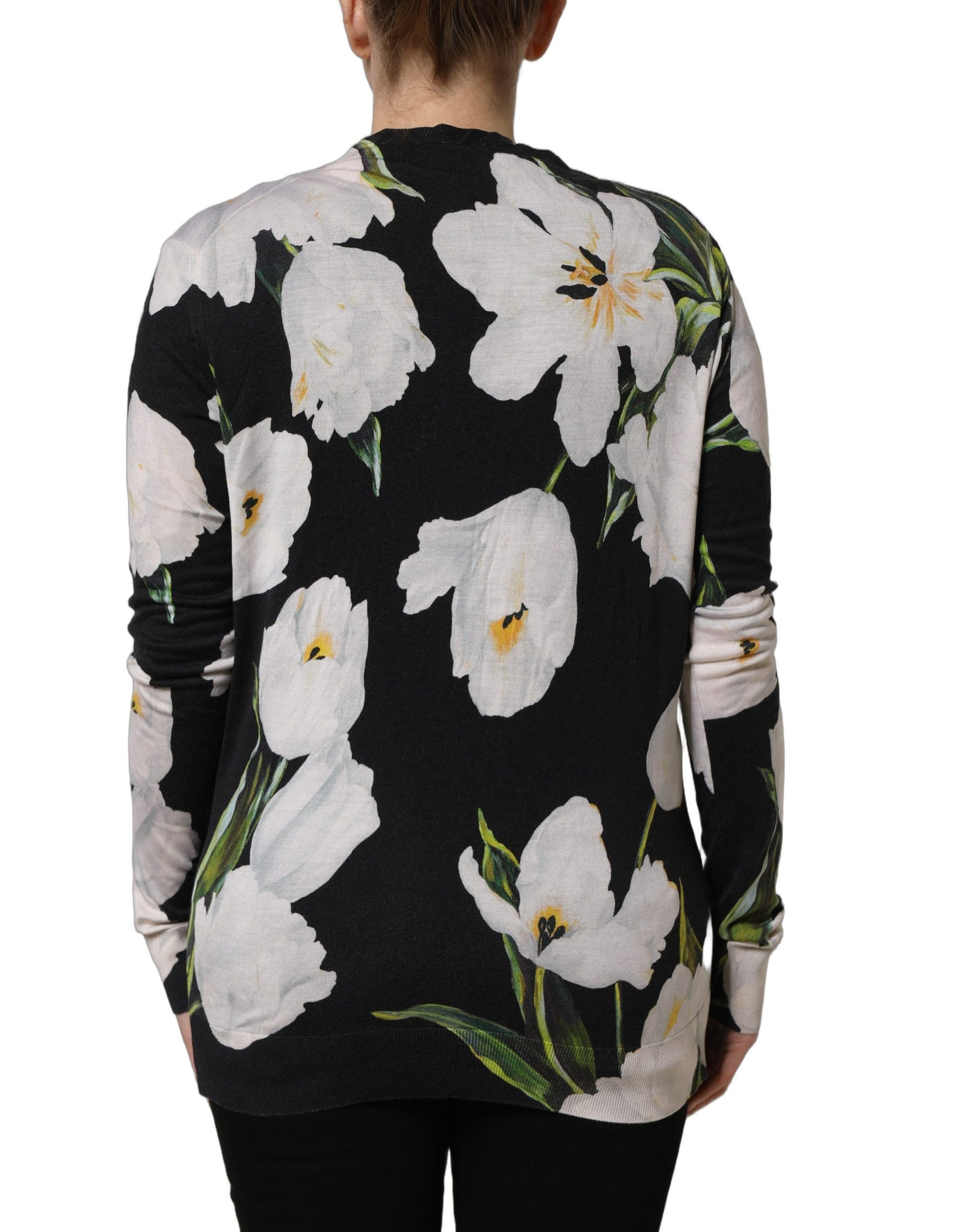 Dolce & Gabbana Black Floral Cashmere Silk Cardigan Sweater | Regal Royce