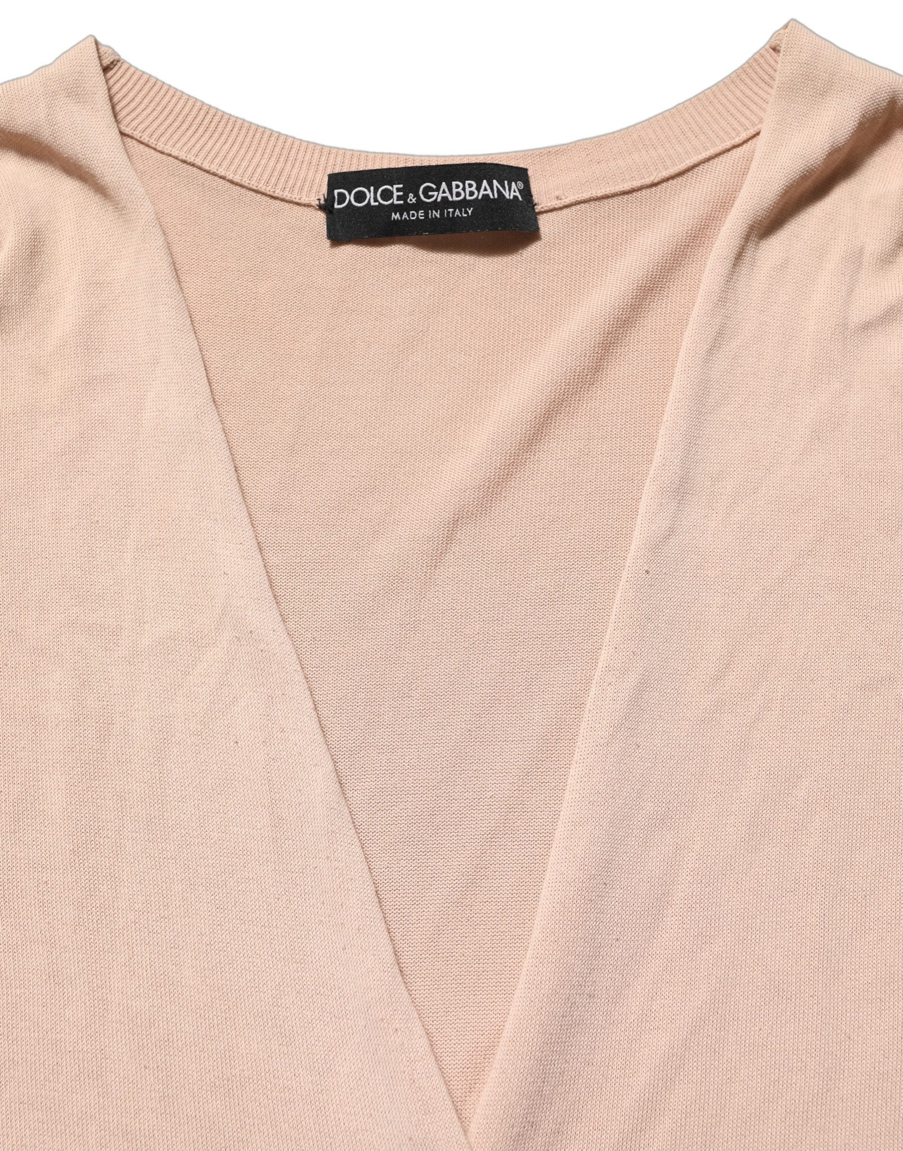 Dolce & Gabbana Beige Ribbed V-neck Front Tie Cardigan Sweater | Regal Royce