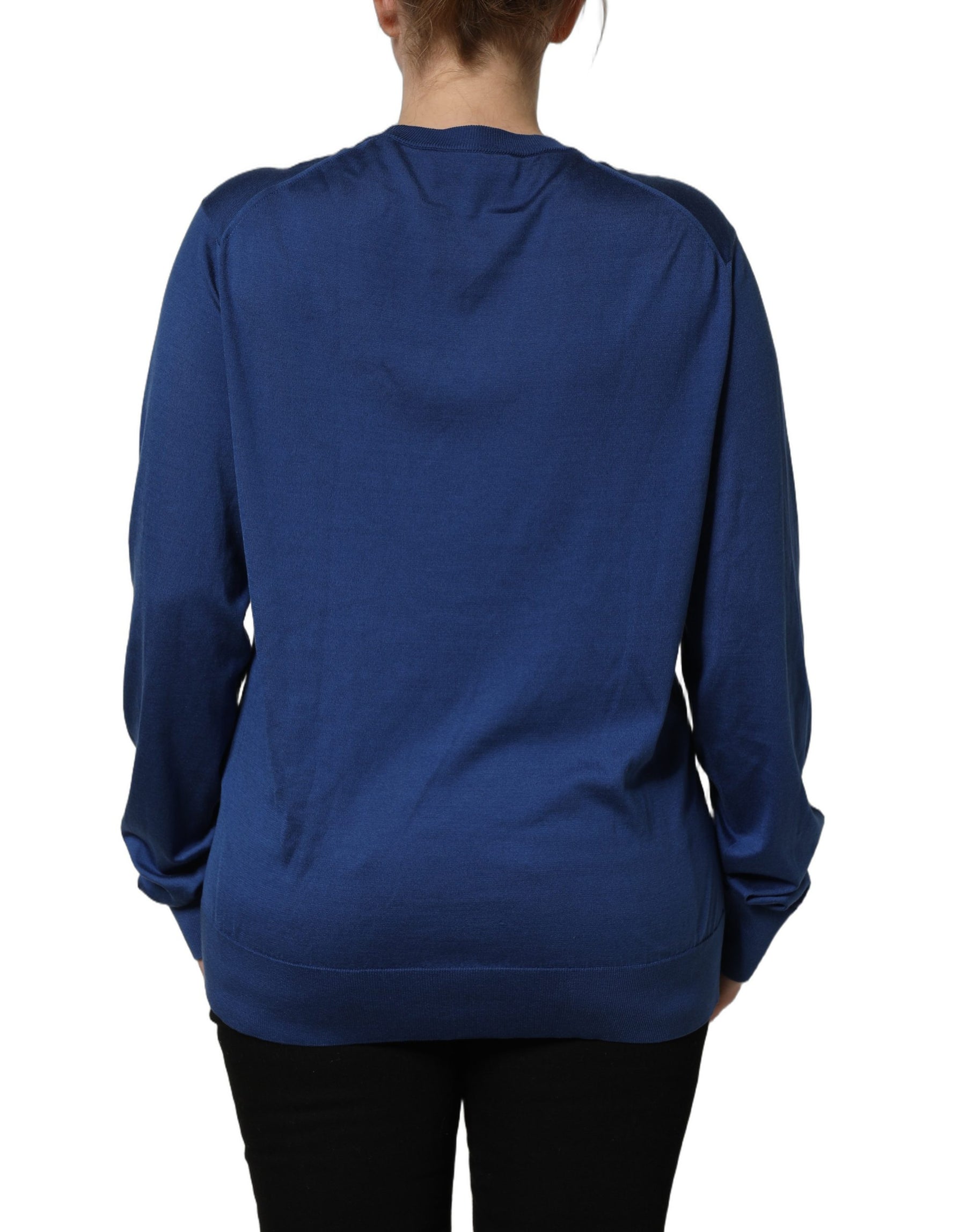 Dolce & Gabbana Blue Silk DG Logo Crew Neck Pullover Sweater | Regal Royce