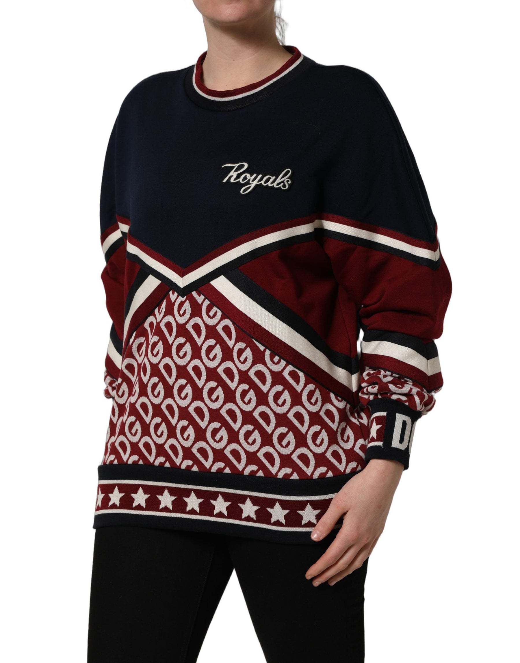 Dolce & Gabbana Blue Red Paneled 'Royals' Patch Sweatshirt Sweater | Regal Royce