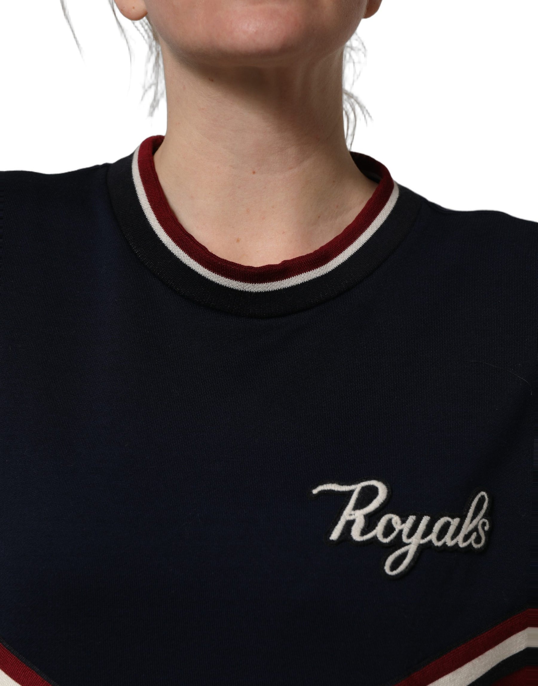Dolce & Gabbana Blue Red Paneled 'Royals' Patch Sweatshirt Sweater | Regal Royce