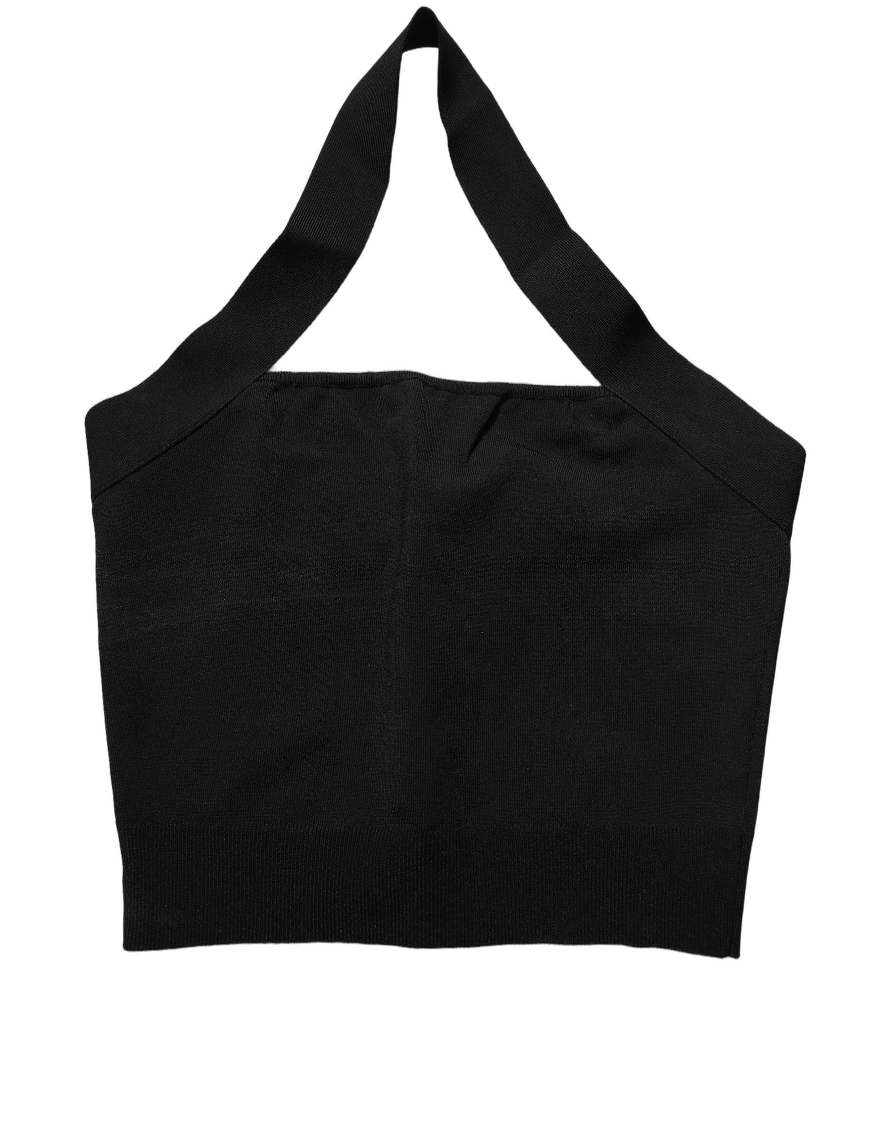 Dolce & Gabbana Black Square Neck Halter Cropped Tank Top | Regal Royce