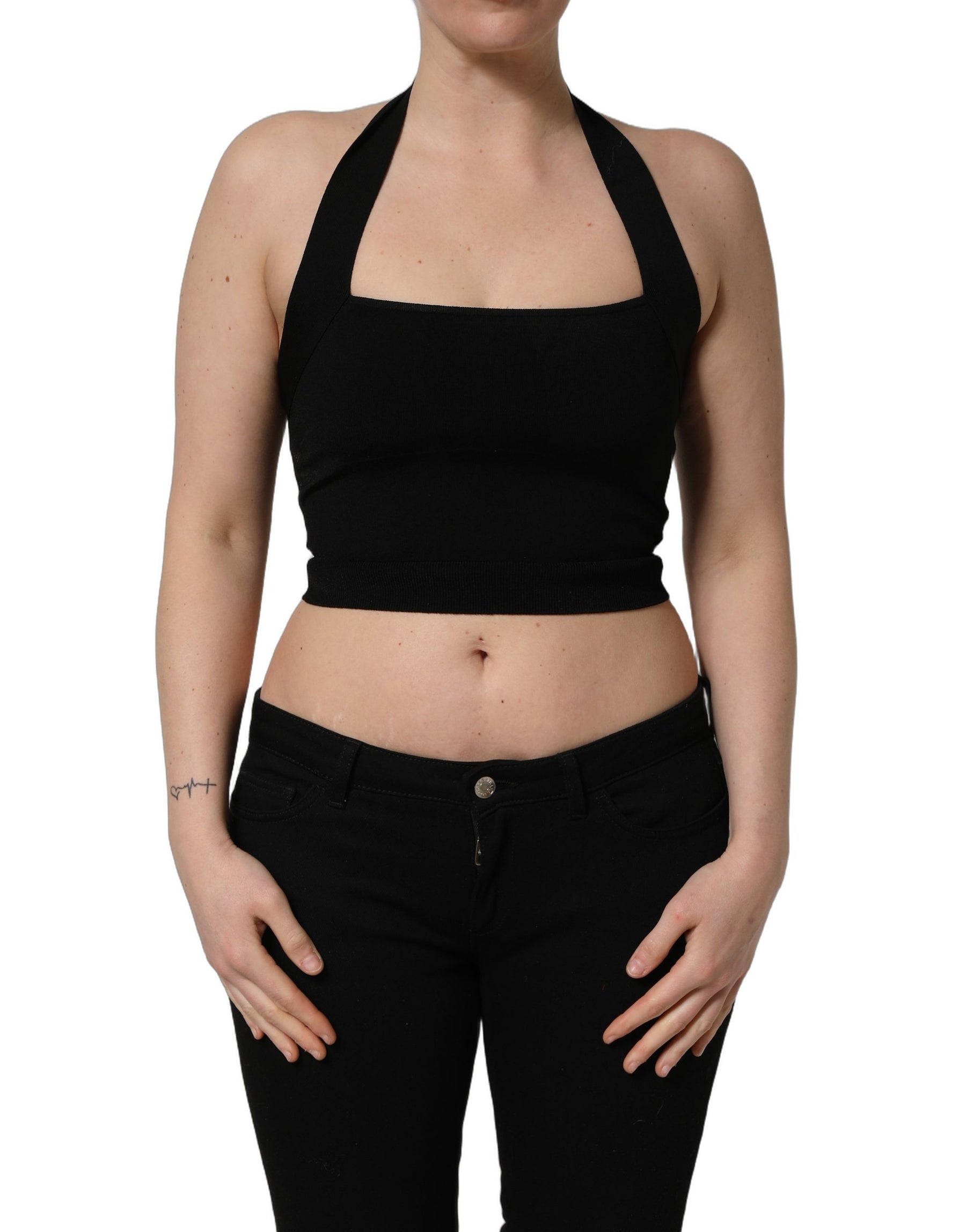 Dolce & Gabbana Black Square Neck Halter Cropped Tank Top | Regal Royce