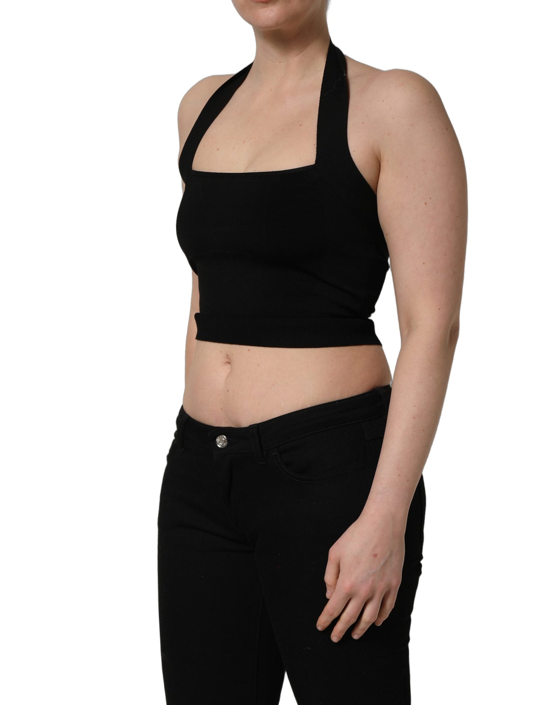 Dolce & Gabbana Black Square Neck Halter Cropped Tank Top | Regal Royce