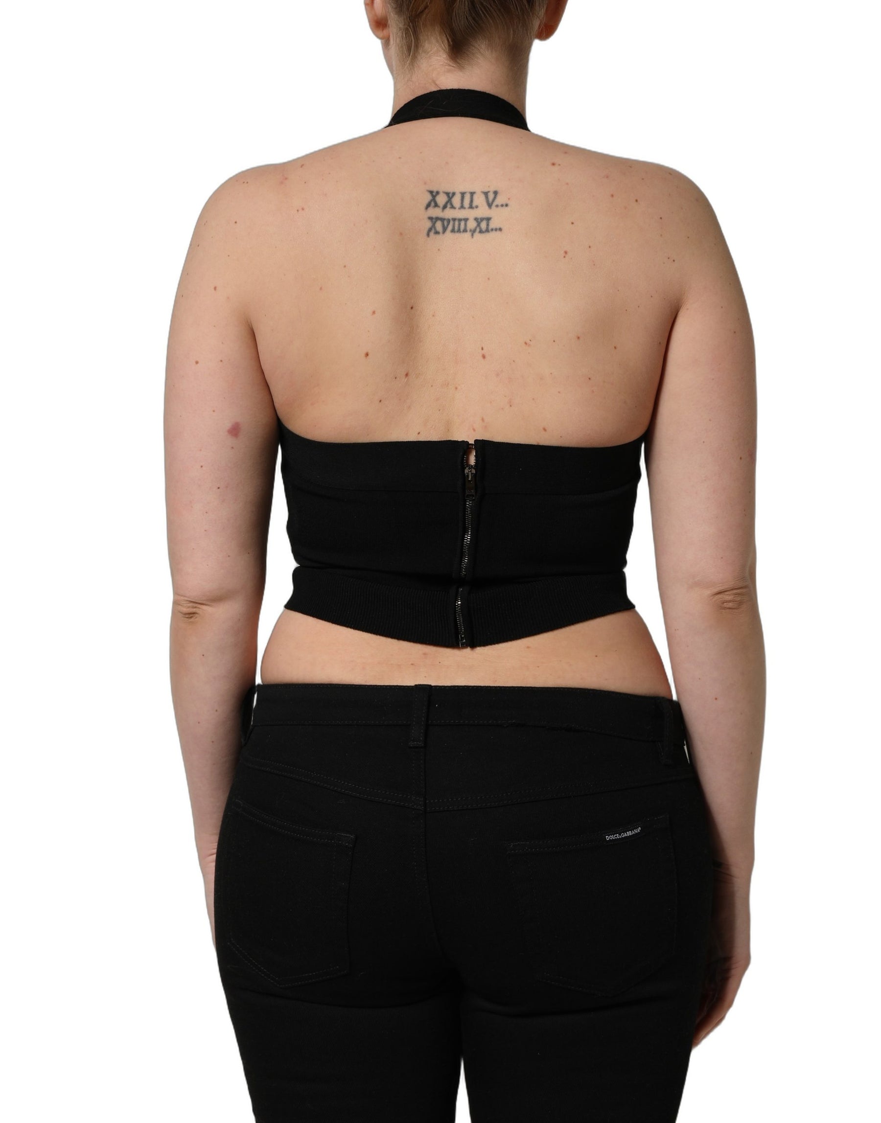 Dolce & Gabbana Black Square Neck Halter Cropped Tank Top | Regal Royce