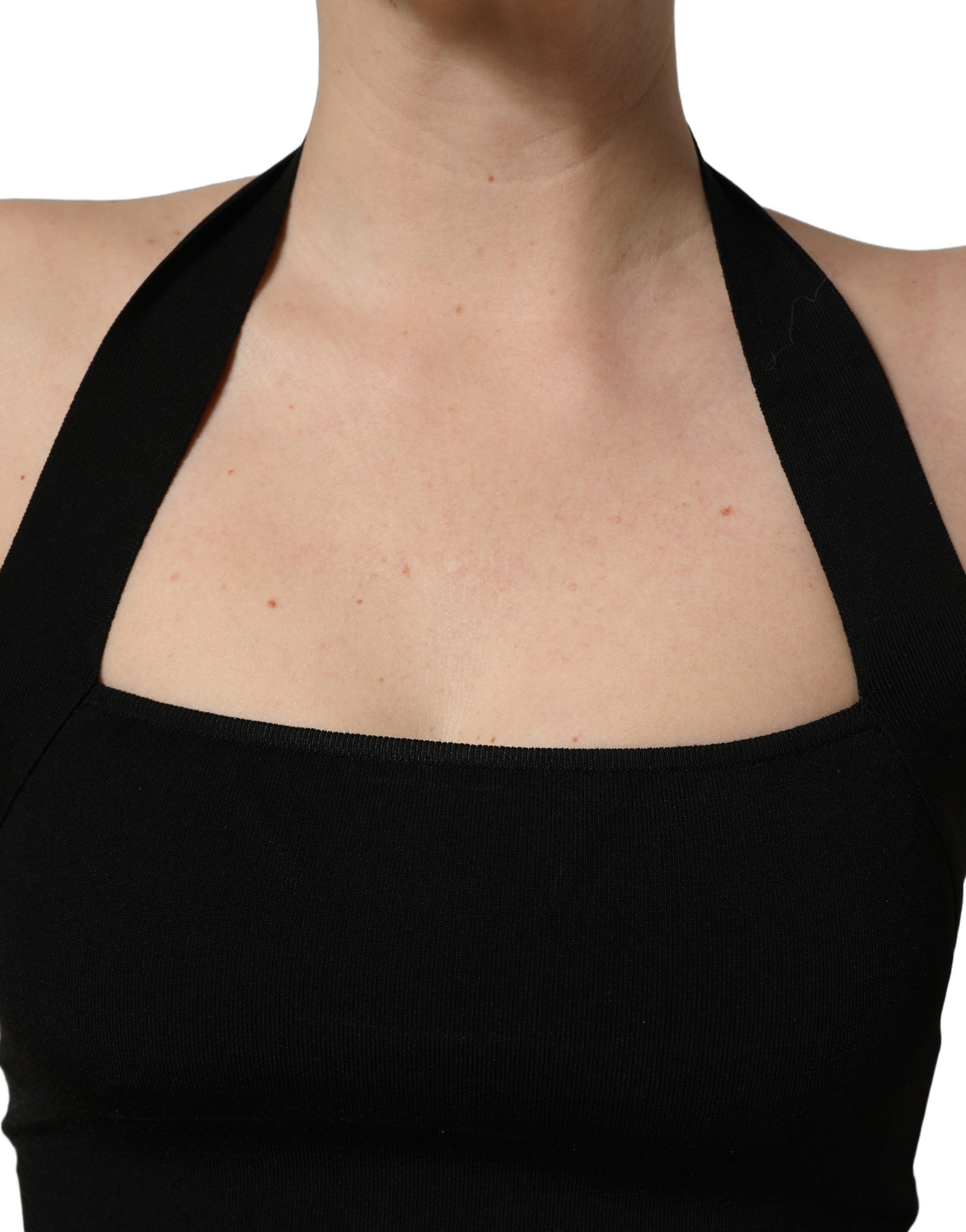 Dolce & Gabbana Black Square Neck Halter Cropped Tank Top | Regal Royce