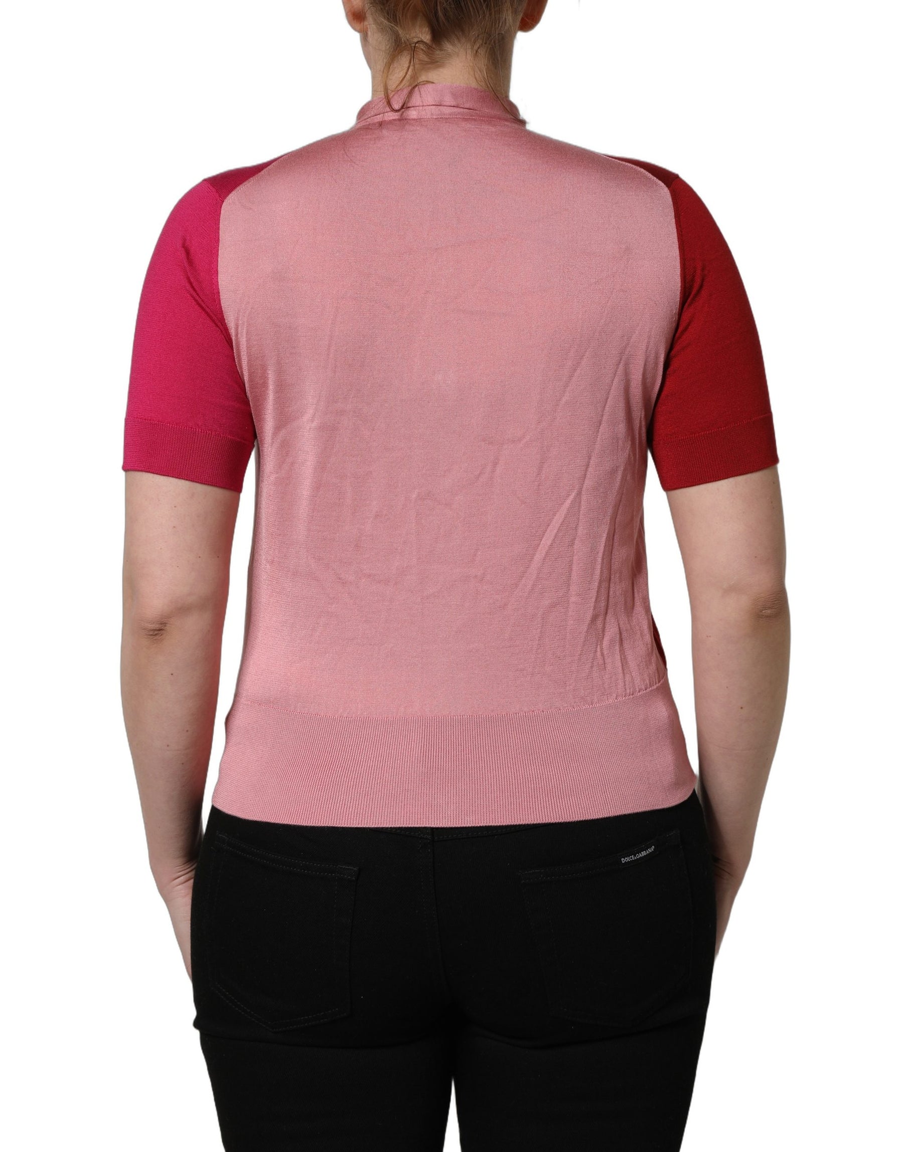 Dolce & Gabbana Pink Short Sleeves Buttoned Ascot Collar Top | Regal Royce
