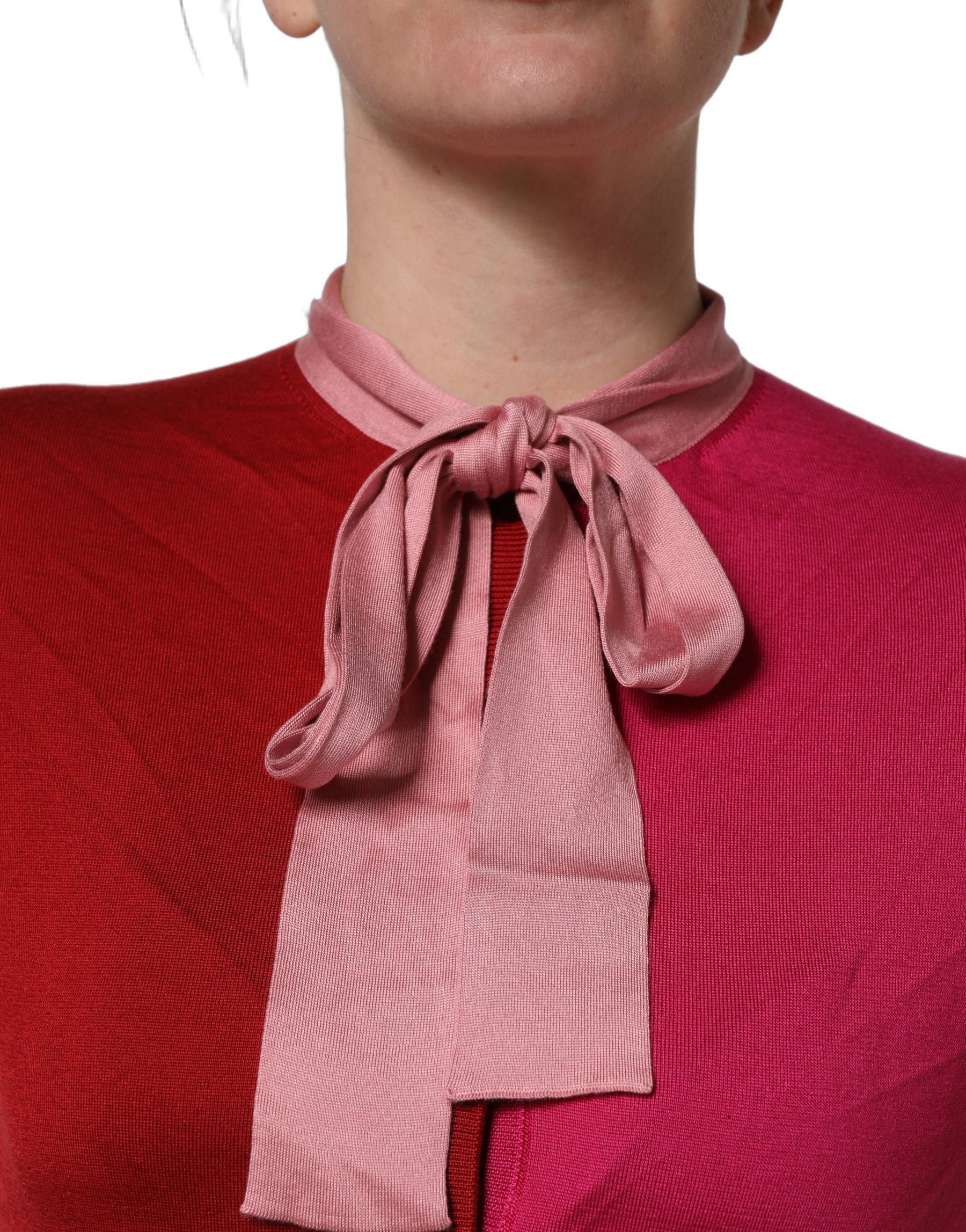 Dolce & Gabbana Pink Short Sleeves Buttoned Ascot Collar Top | Regal Royce