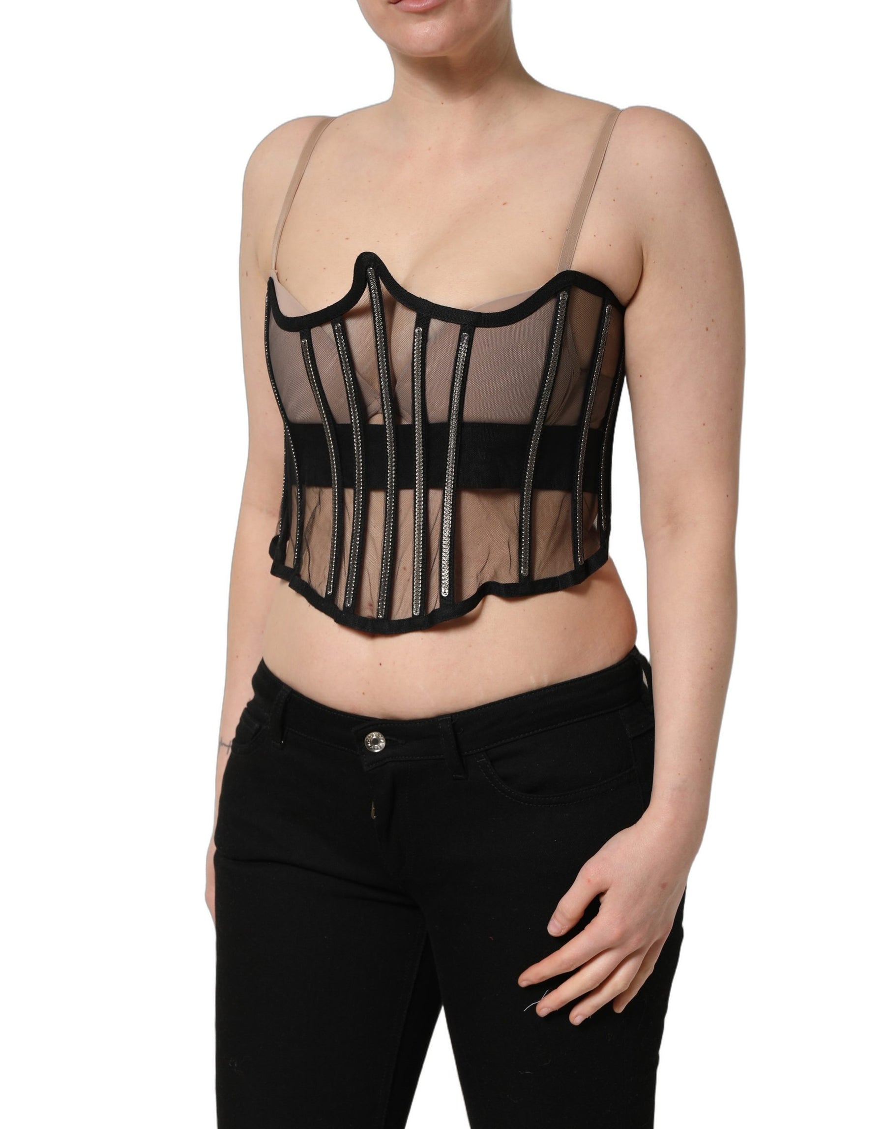 Dolce & Gabbana Black Sheer Tulle Bodysuit Cropped Corset Top | Regal Royce