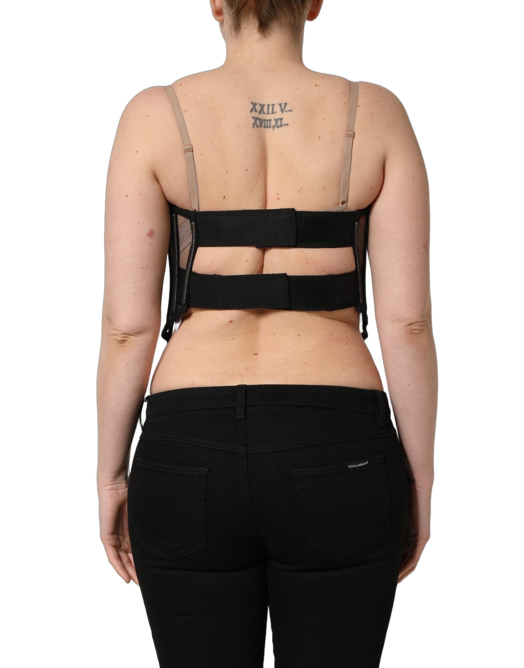 Dolce & Gabbana Black Sheer Tulle Bodysuit Cropped Corset Top | Regal Royce
