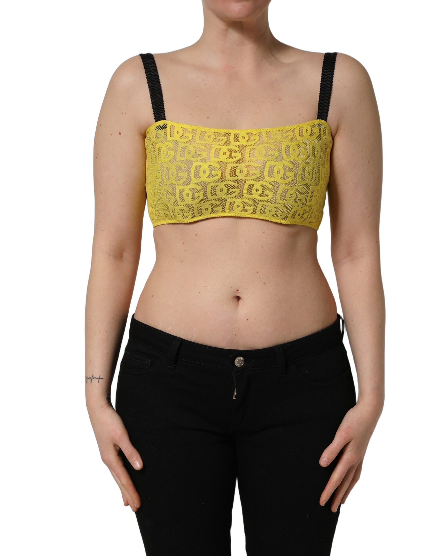 Dolce & Gabbana Yellow Cotton Crepe Chiffon Crop Bralette Top | Regal Royce