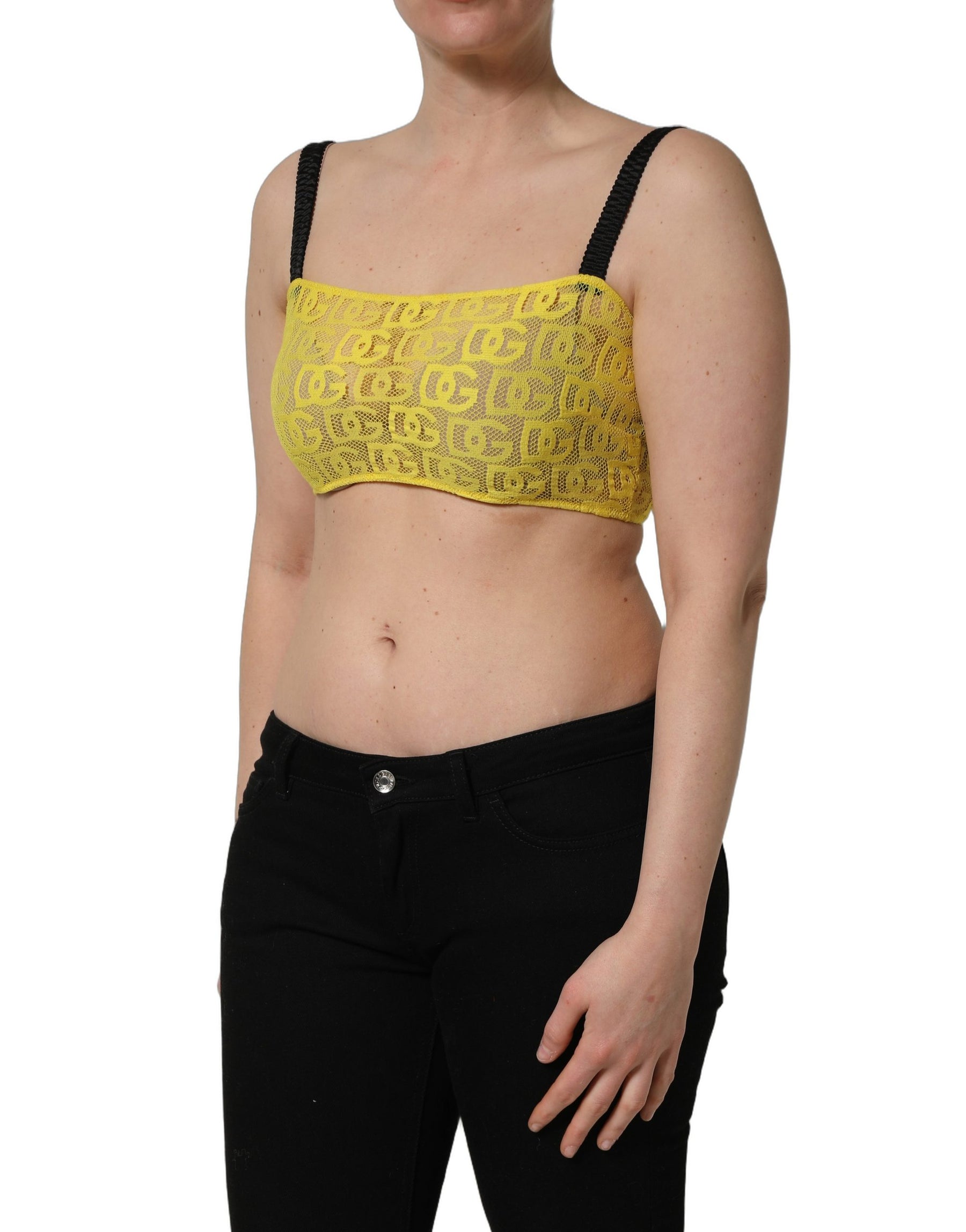 Dolce & Gabbana Yellow Cotton Crepe Chiffon Crop Bralette Top | Regal Royce