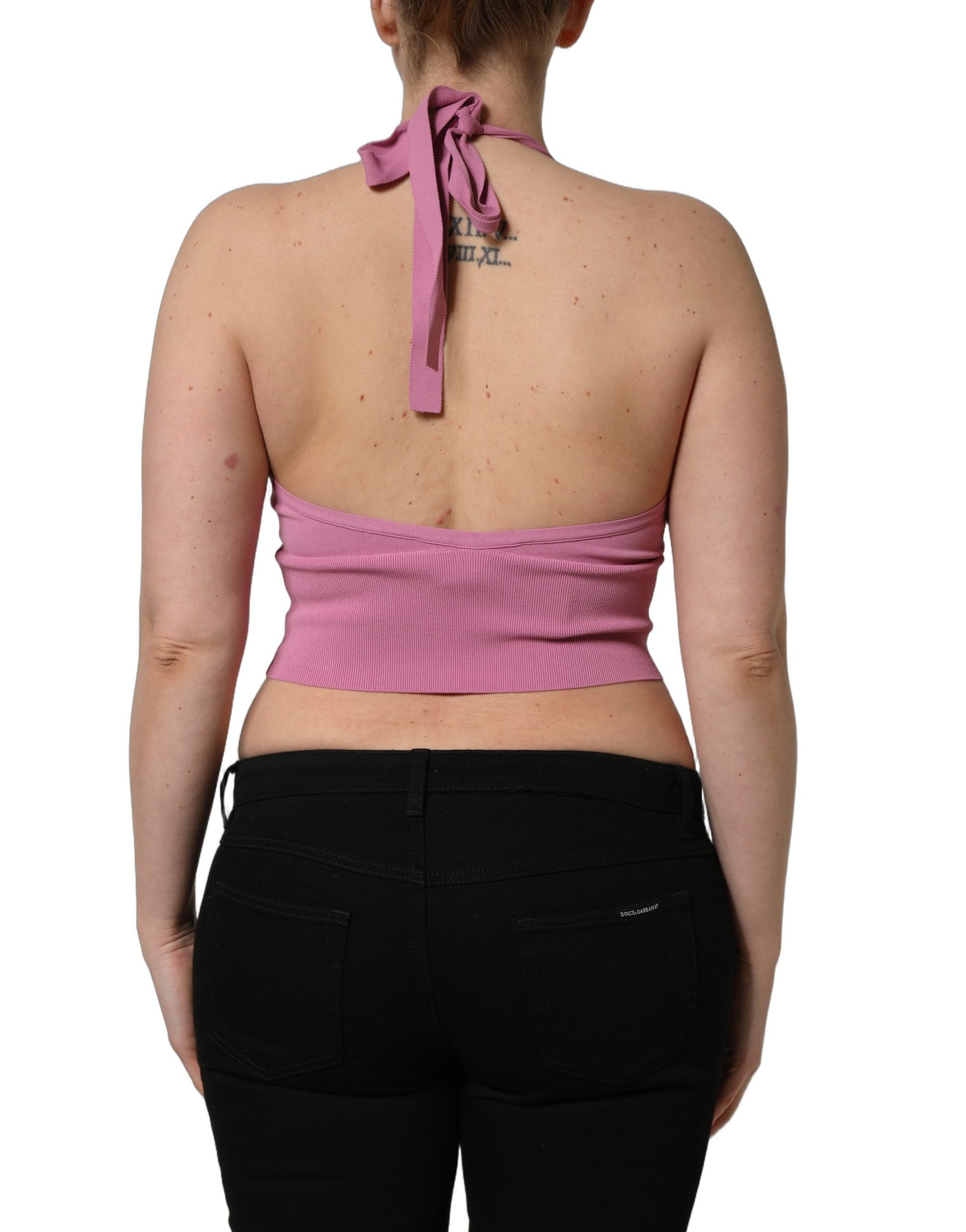 Dolce & Gabbana Pink Halter Neck Fitted Cropped Tank Top | Regal Royce