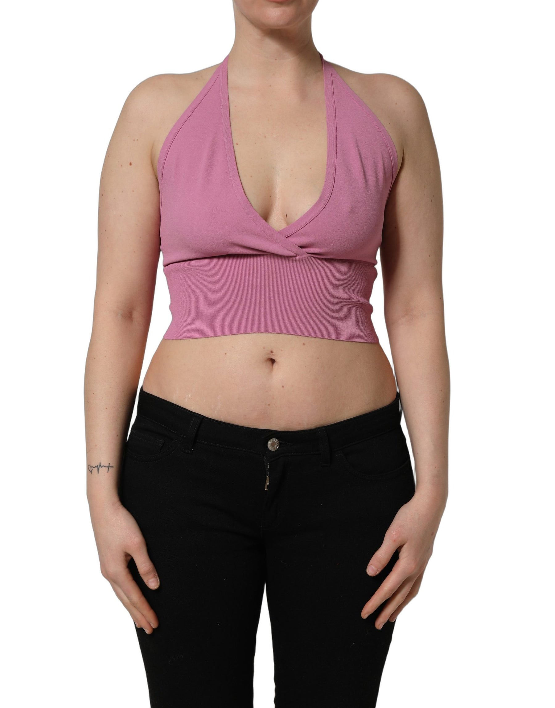 Dolce & Gabbana Pink Halter Neck Fitted Cropped Tank Top | Regal Royce