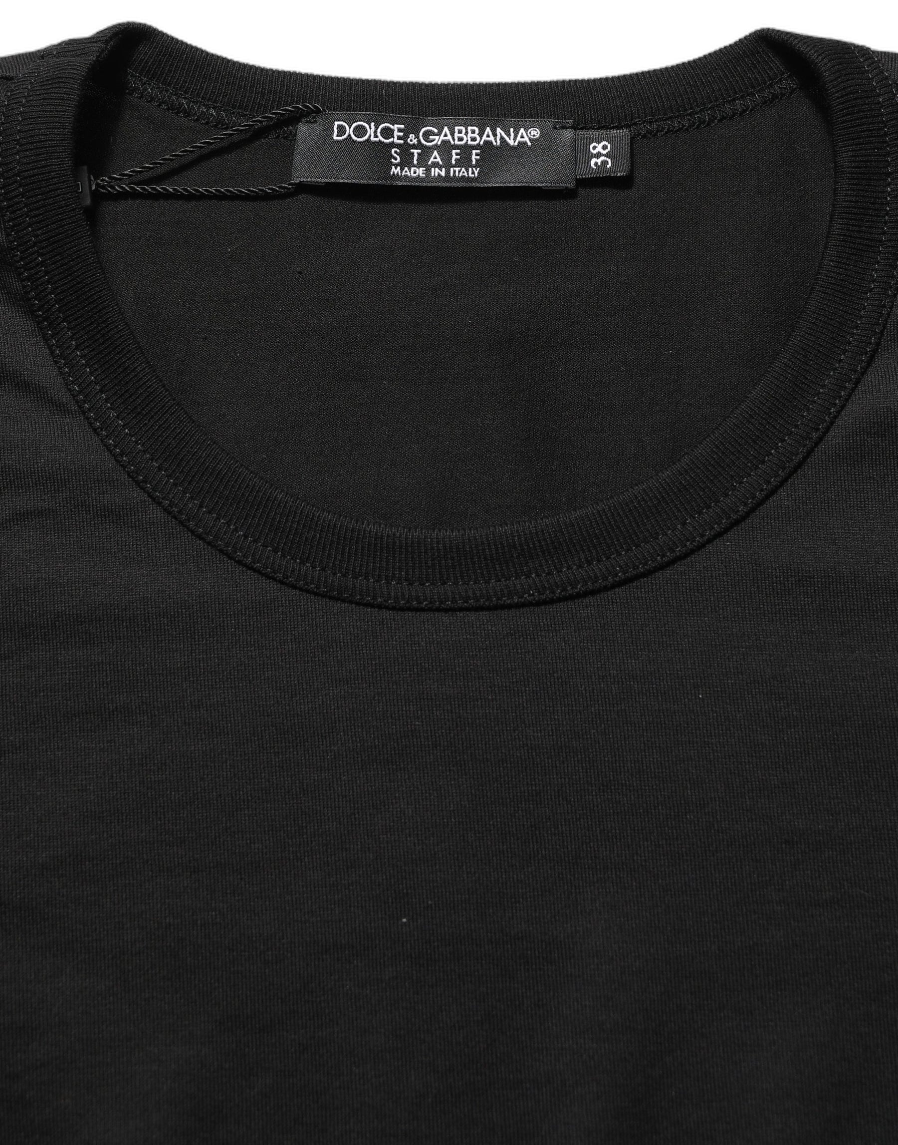 Dolce & Gabbana Black Cotton Round Neck Short Sleeve T-shirt | Regal Royce