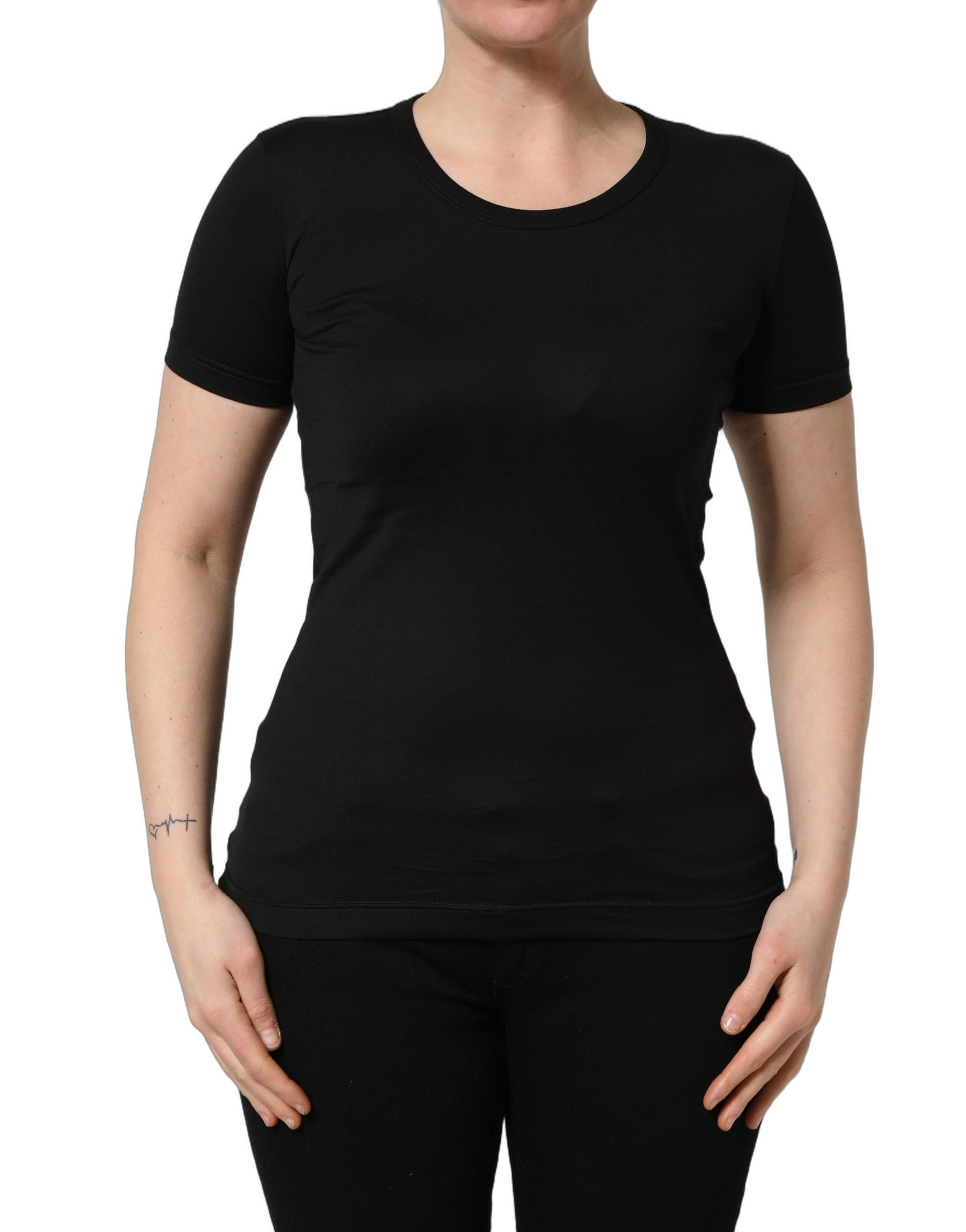 Dolce & Gabbana Black Cotton Round Neck Short Sleeve T-shirt | Regal Royce