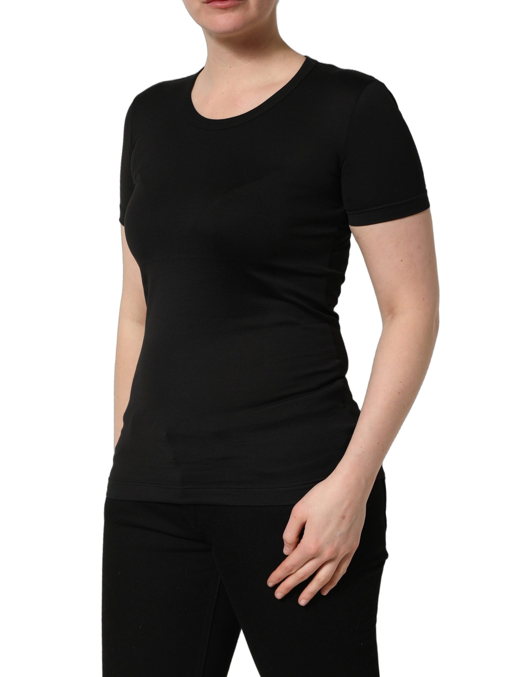 Dolce & Gabbana Black Cotton Round Neck Short Sleeve T-shirt | Regal Royce