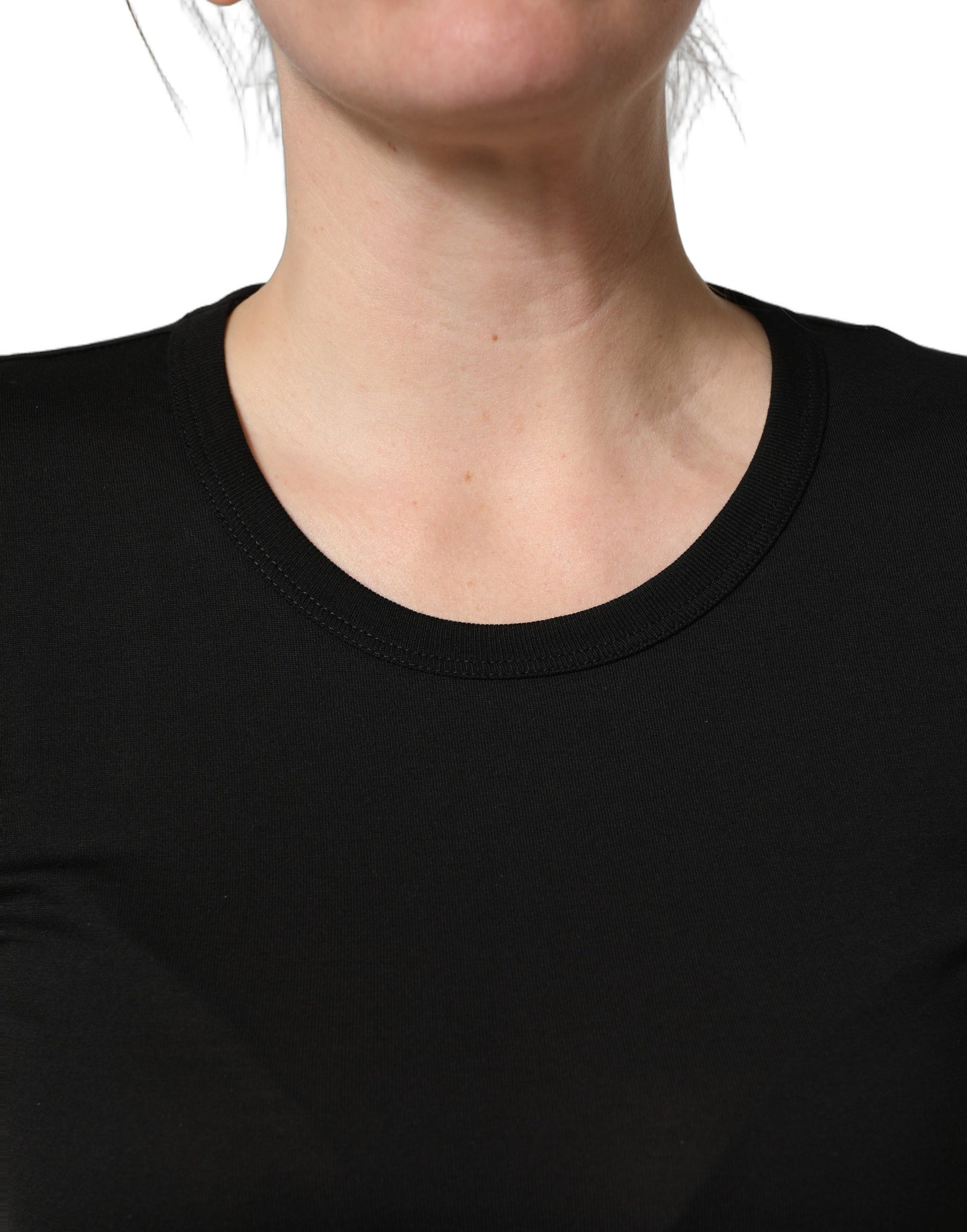 Dolce & Gabbana Black Cotton Round Neck Short Sleeve T-shirt | Regal Royce