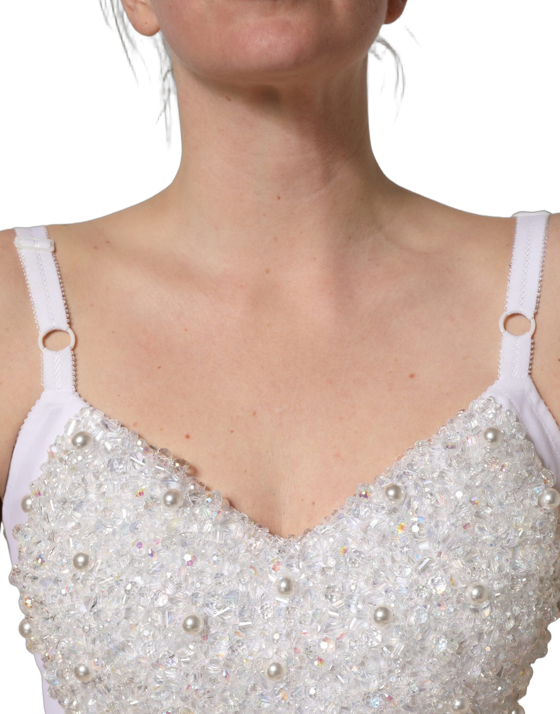 Dolce & Gabbana White Pearls Beaded Corset Bustier Crop Top | Regal Royce