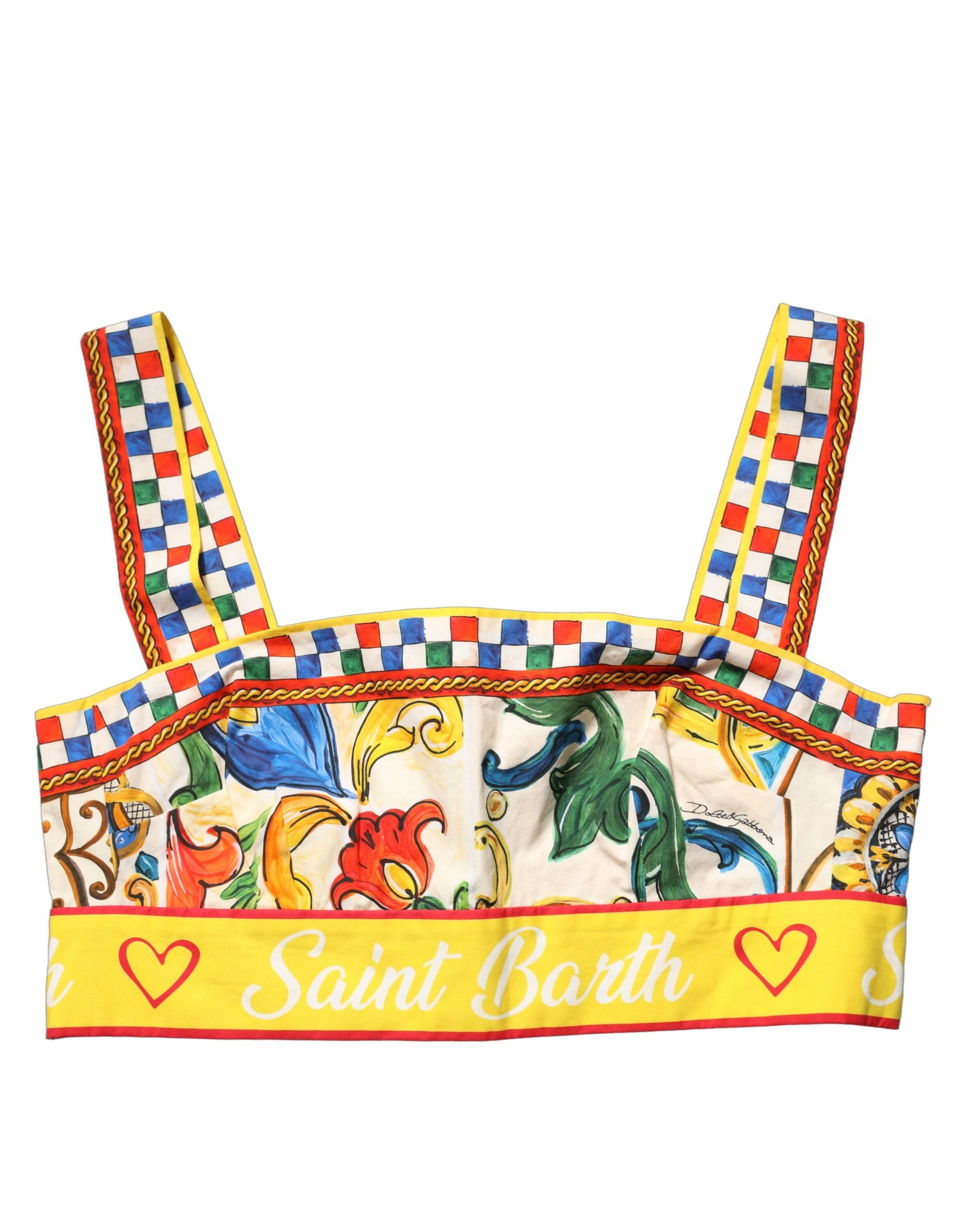 Dolce & Gabbana Multicolor Majolica Print Cotton Crop Top | Regal Royce