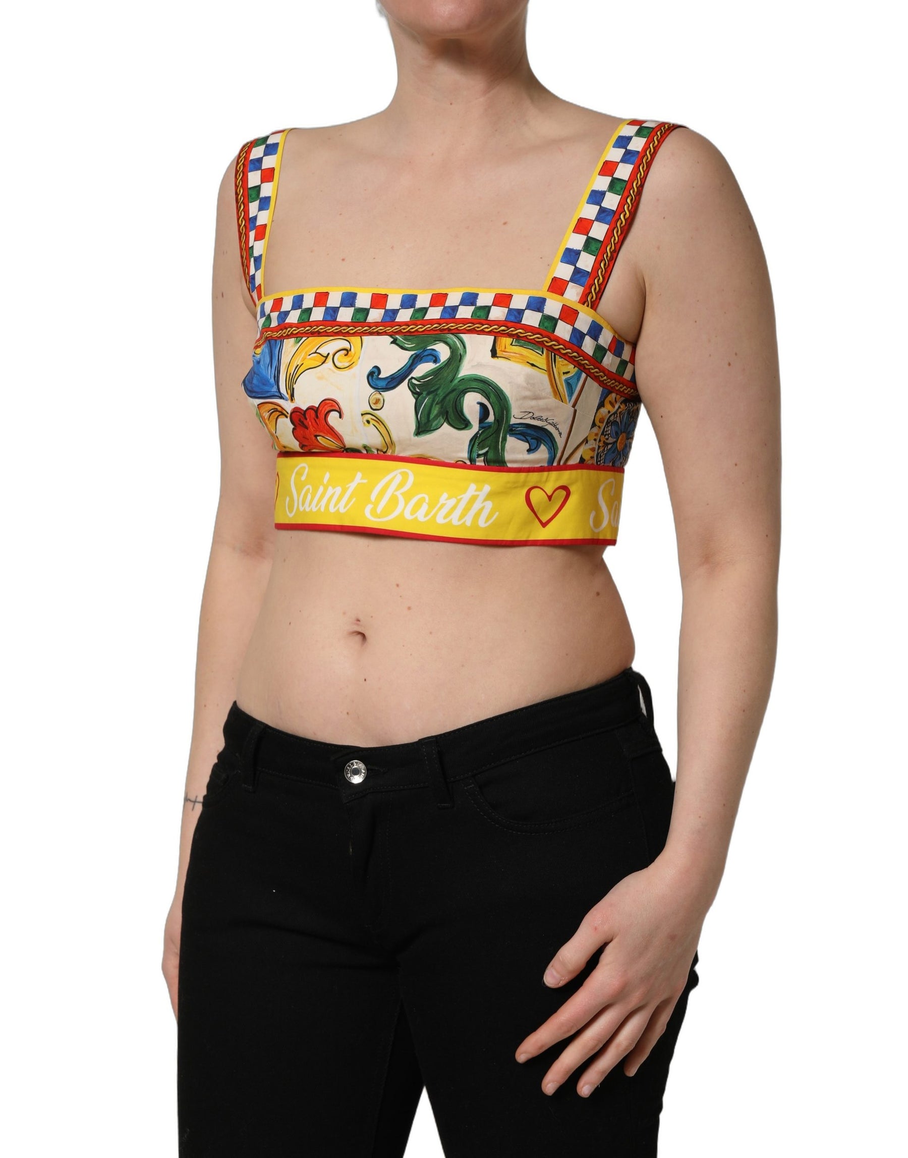 Dolce & Gabbana Multicolor Majolica Print Cotton Crop Top | Regal Royce